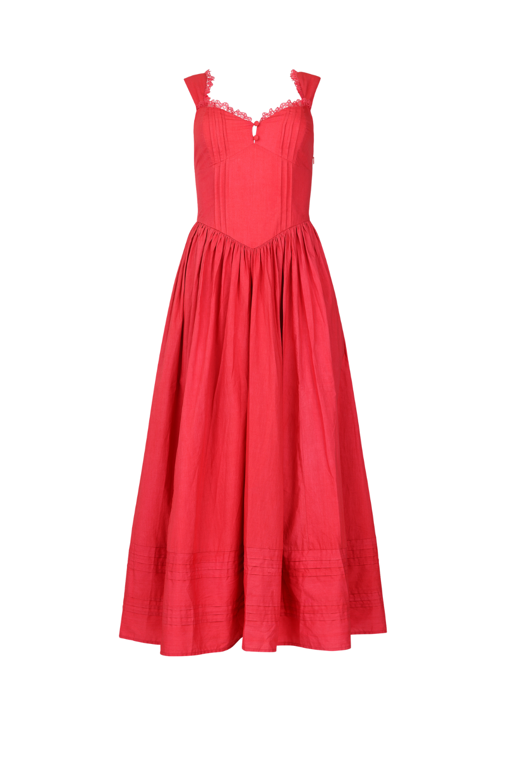 chic size inclusive model wearing JessaKae Lottie Basque Waist Midi Dress - Coral