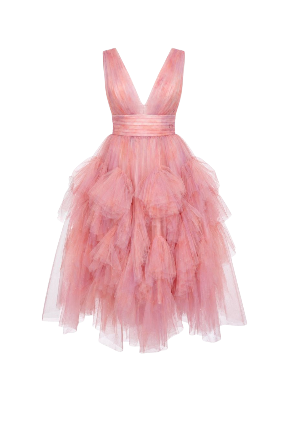 Calypso Dress in pink tulle, ghost mannequin front view