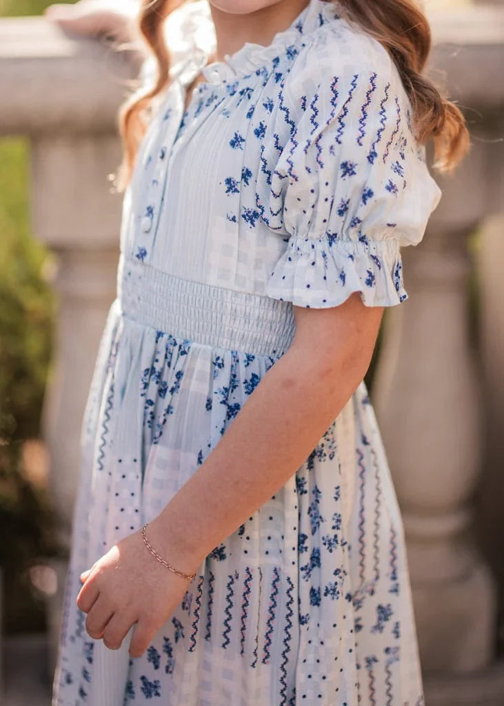 Alice Girls Dress Girls Dress - JessaKae - Alice Girls Dress - Chamomile Blue / 12-18M