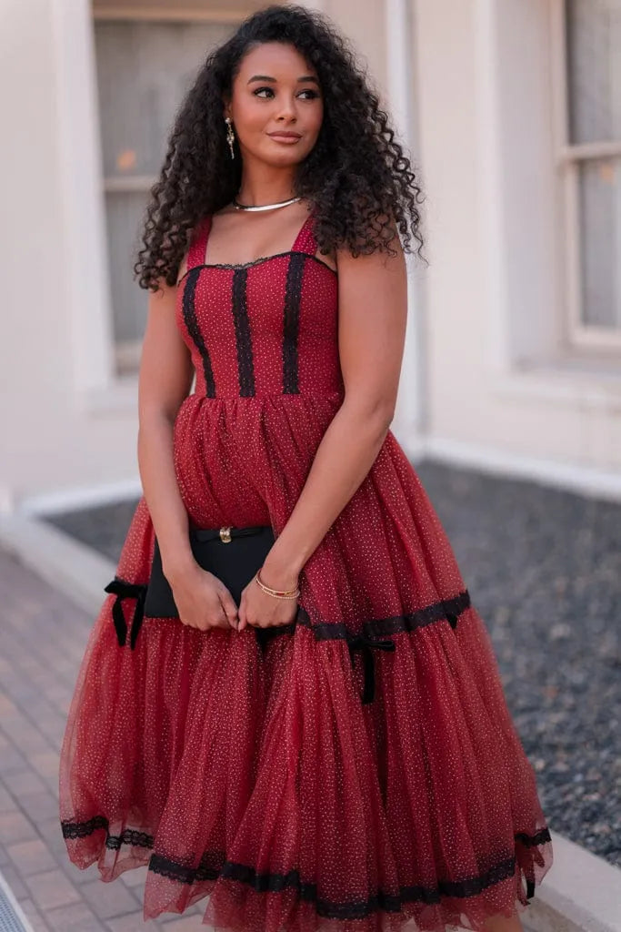 Audrey Dress Dresses - JessaKae - Audrey Dress - Glittering Garnet / XXS