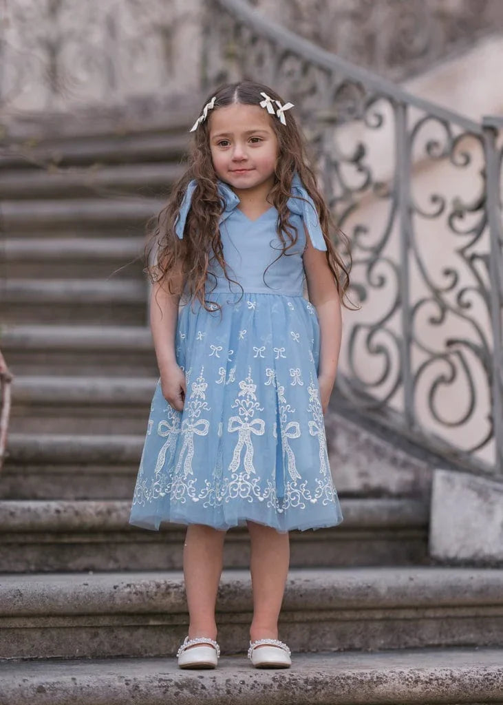Cindy Girls Dress - JessaKae - Cindy Girls Dress - Ribbon Blue / 12-18M