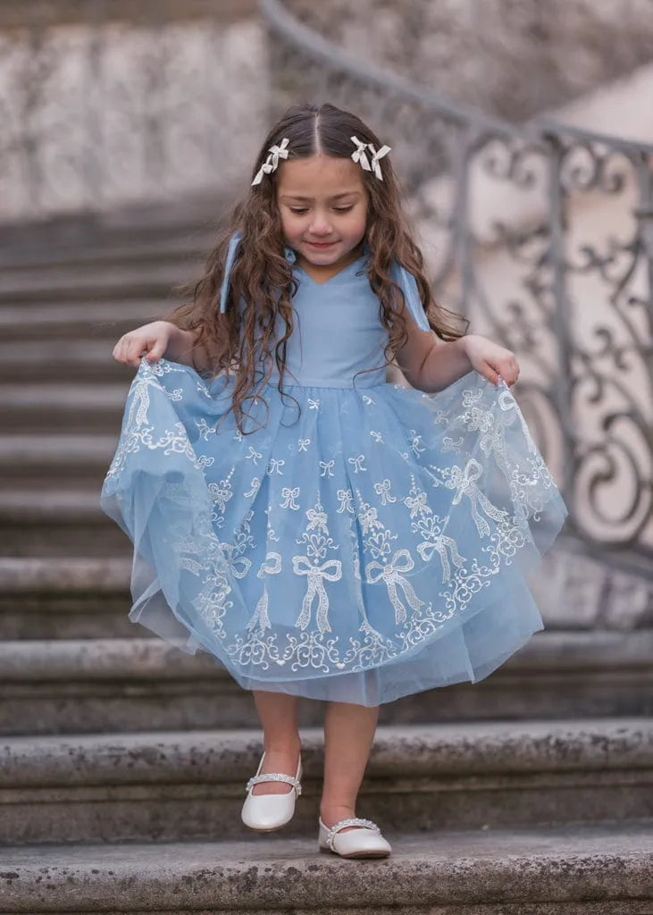 Cindy Girls Dress - JessaKae - Cindy Girls Dress - Ribbon Blue / 12-18M