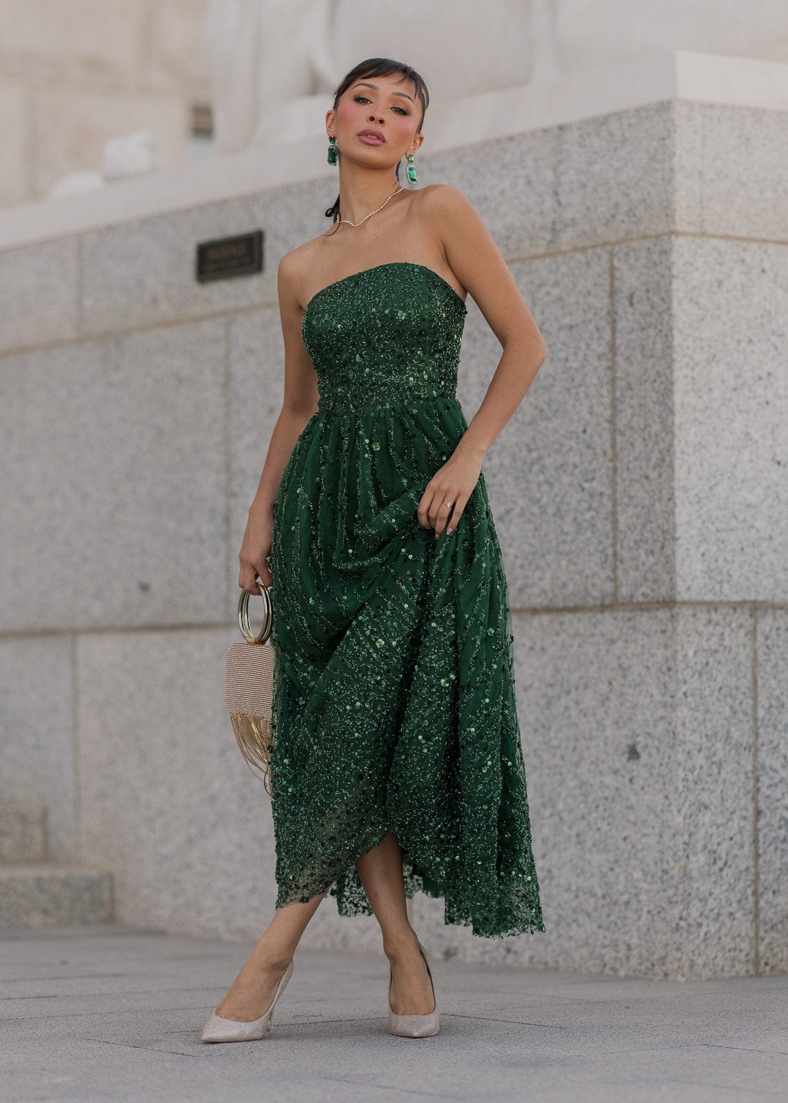 Elphie Strapless Sequin Corset Midi Dress - Green | Occasion Dress in Sizes XXS6X | JessaKae Elphie Strapless Sequin Corset Midi Dress - Green | Occasion Dress in Sizes XXS6X | JessaKae