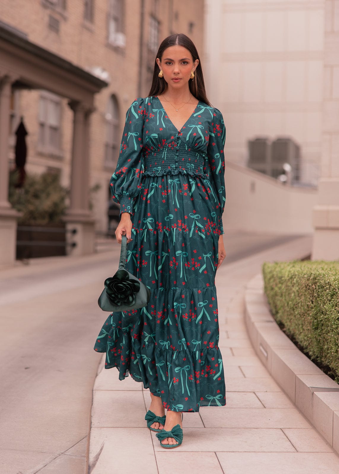 chic size inclusive model wearing JessaKae Garden Rose Dress