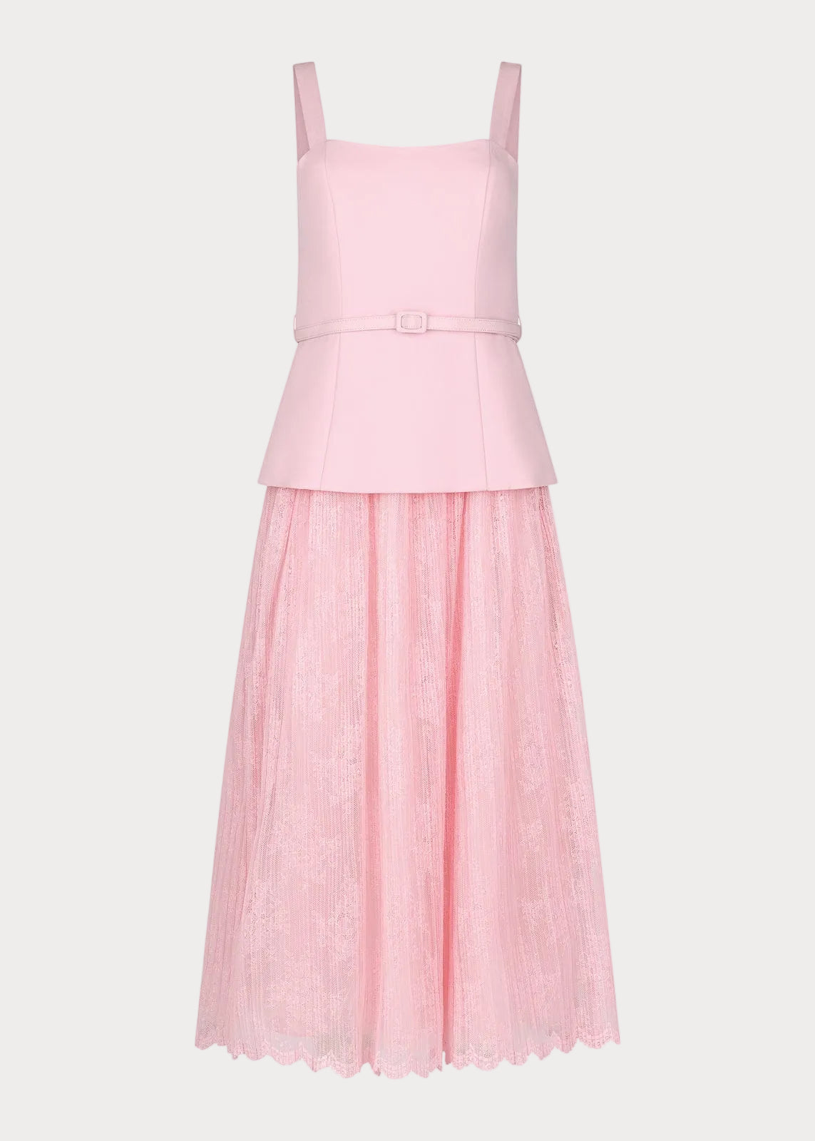 chic size inclusive model wearing JessaKae Jackie Peplum Belted Dress - Pink