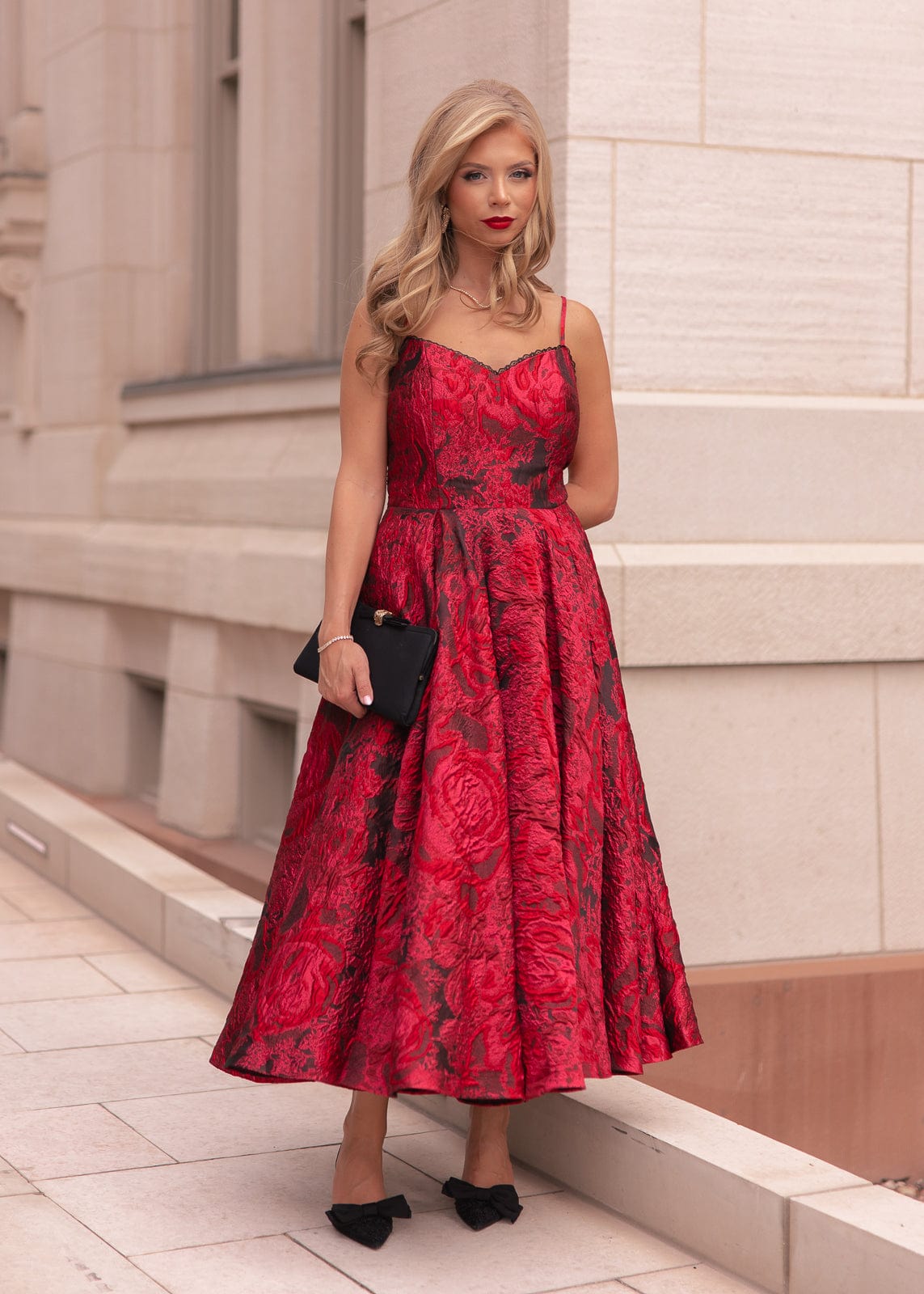 Kelly A-line Jacquard Midi Dress - Red | Occasion Dress in Sizes XXS6X | JessaKae Kelly A-line Jacquard Midi Dress - Red | Occasion Dress in Sizes XXS6X | JessaKae