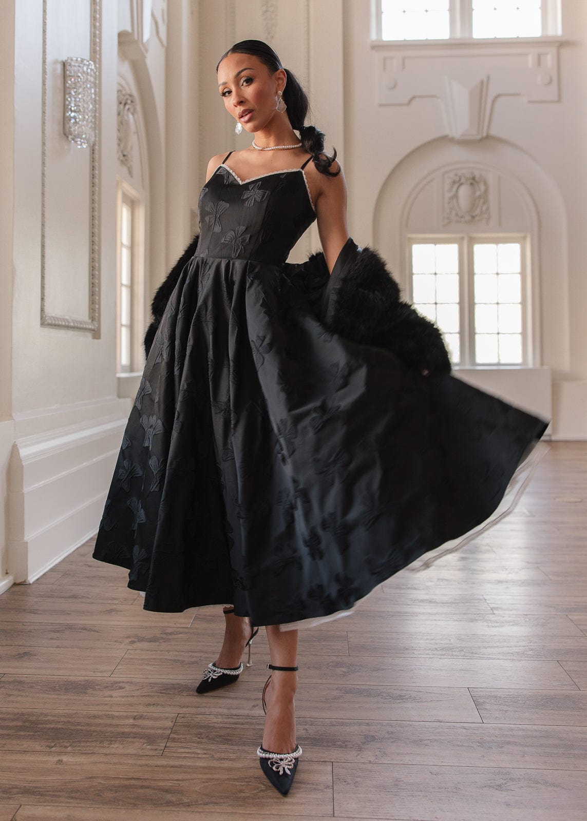 Kelly A-line Jacquard Midi Dress - Black | Occasion Dress in Sizes XXS6X | JessaKae Kelly A-line Jacquard Midi Dress - Black | Occasion Dress in Sizes XXS6X | JessaKae