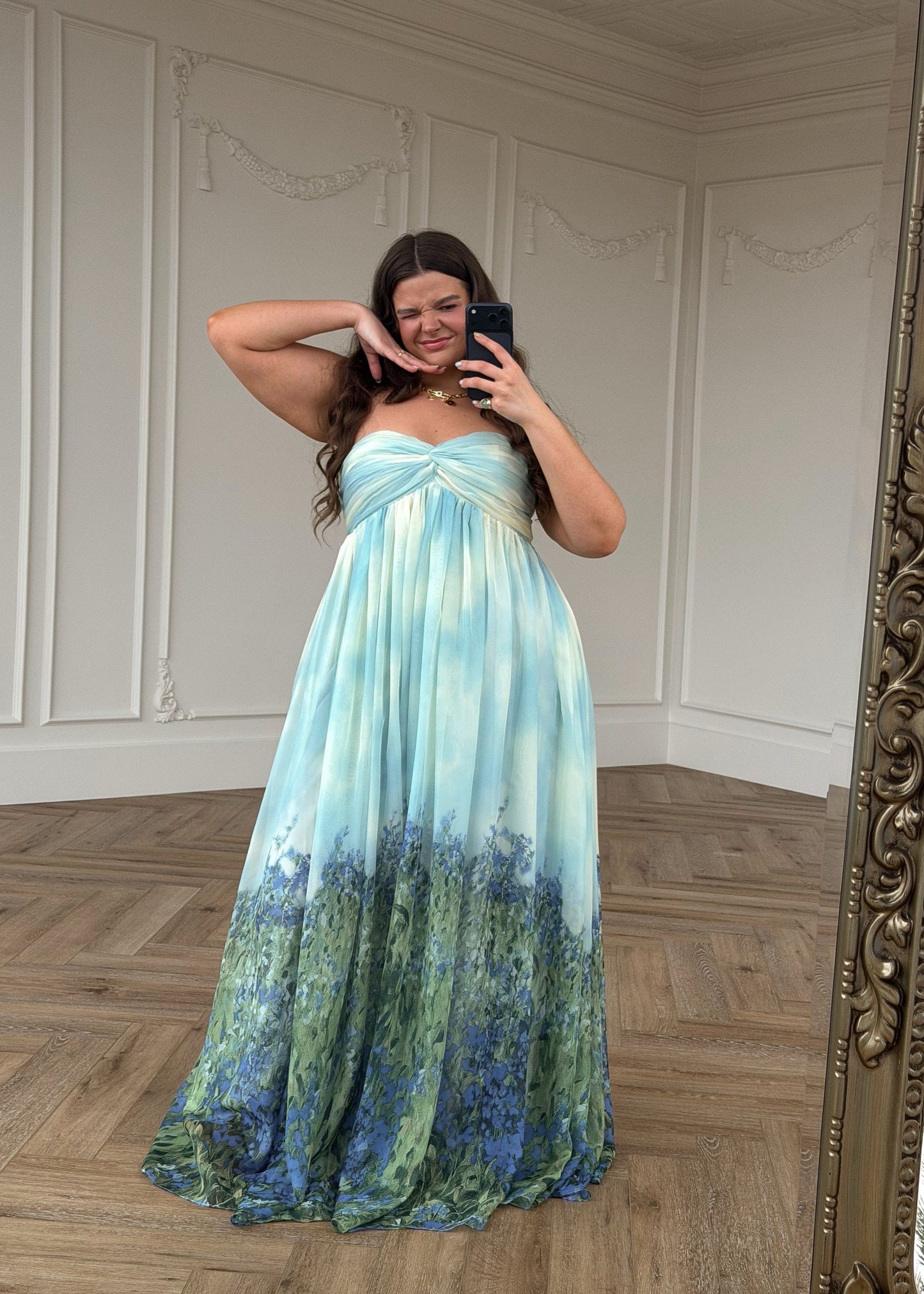 chic size inclusive model wearing JessaKae Kimberly Dress