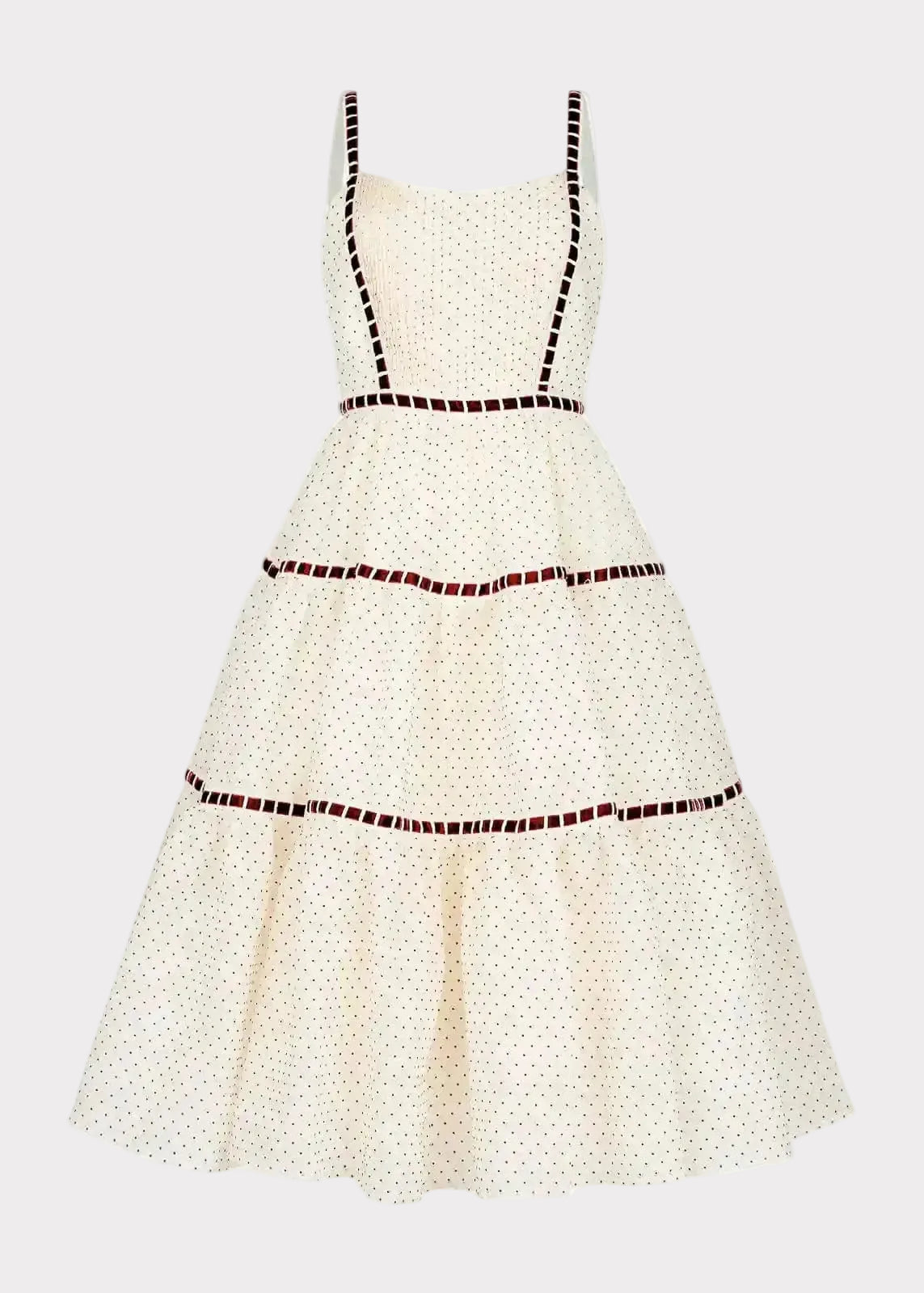 chic size inclusive model wearing JessaKae Monroe Midi Polkadot Trim Dress - Cream Dresses