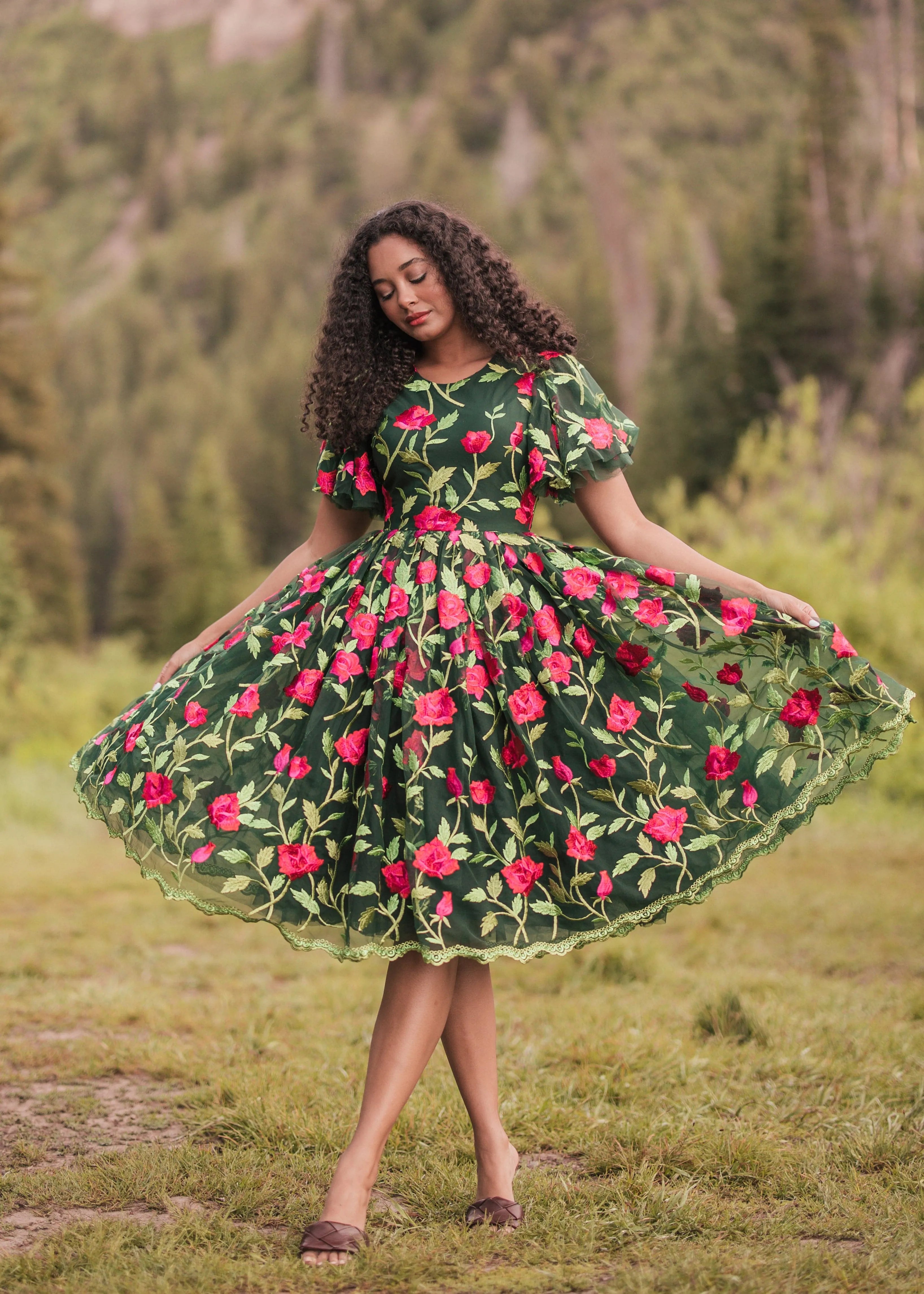 Rosette Dress Dresses - JessaKae - Rosette Dress - Rosette Green / XXS