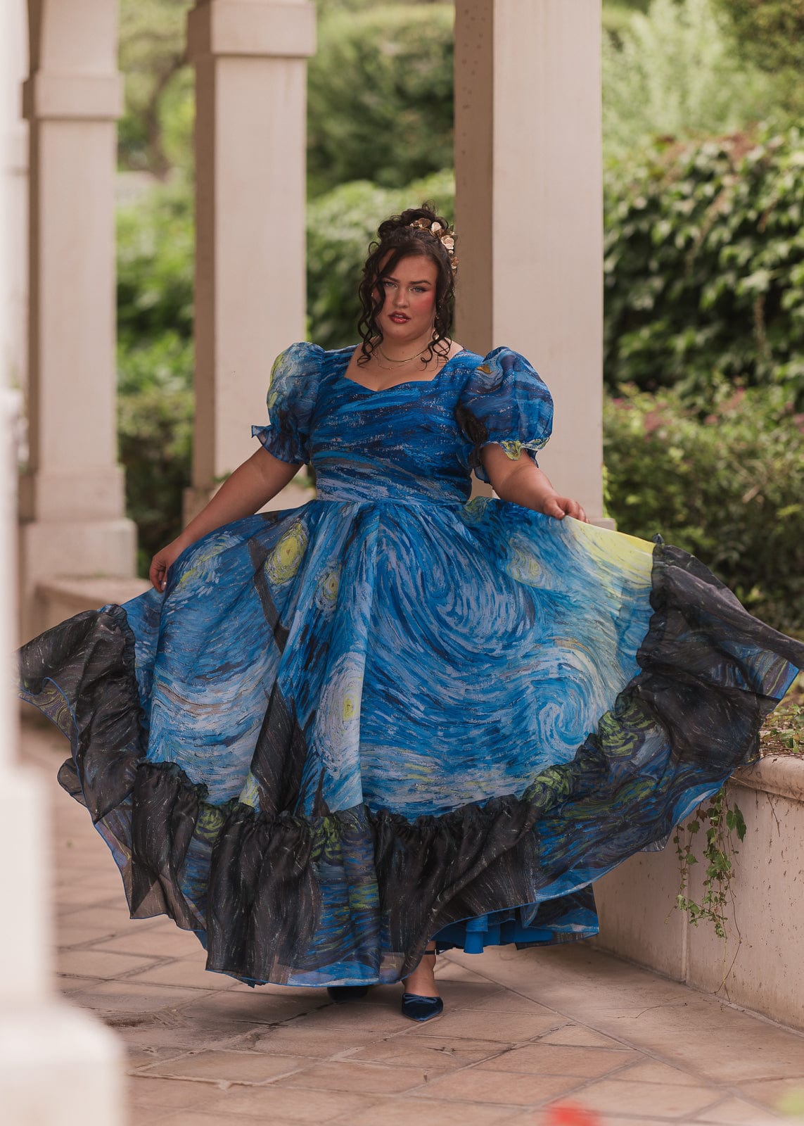 chic size inclusive model wearing JessaKae Starry Night Dress