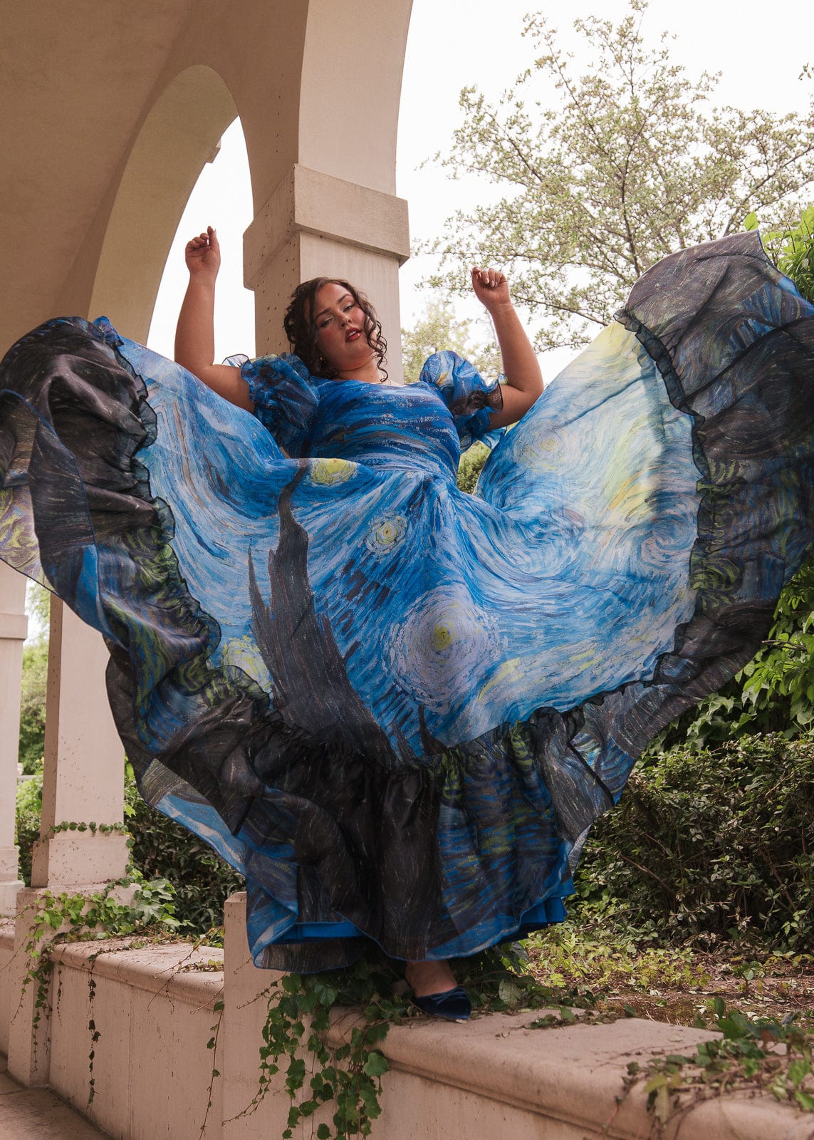 chic size inclusive model wearing JessaKae Starry Night Dress