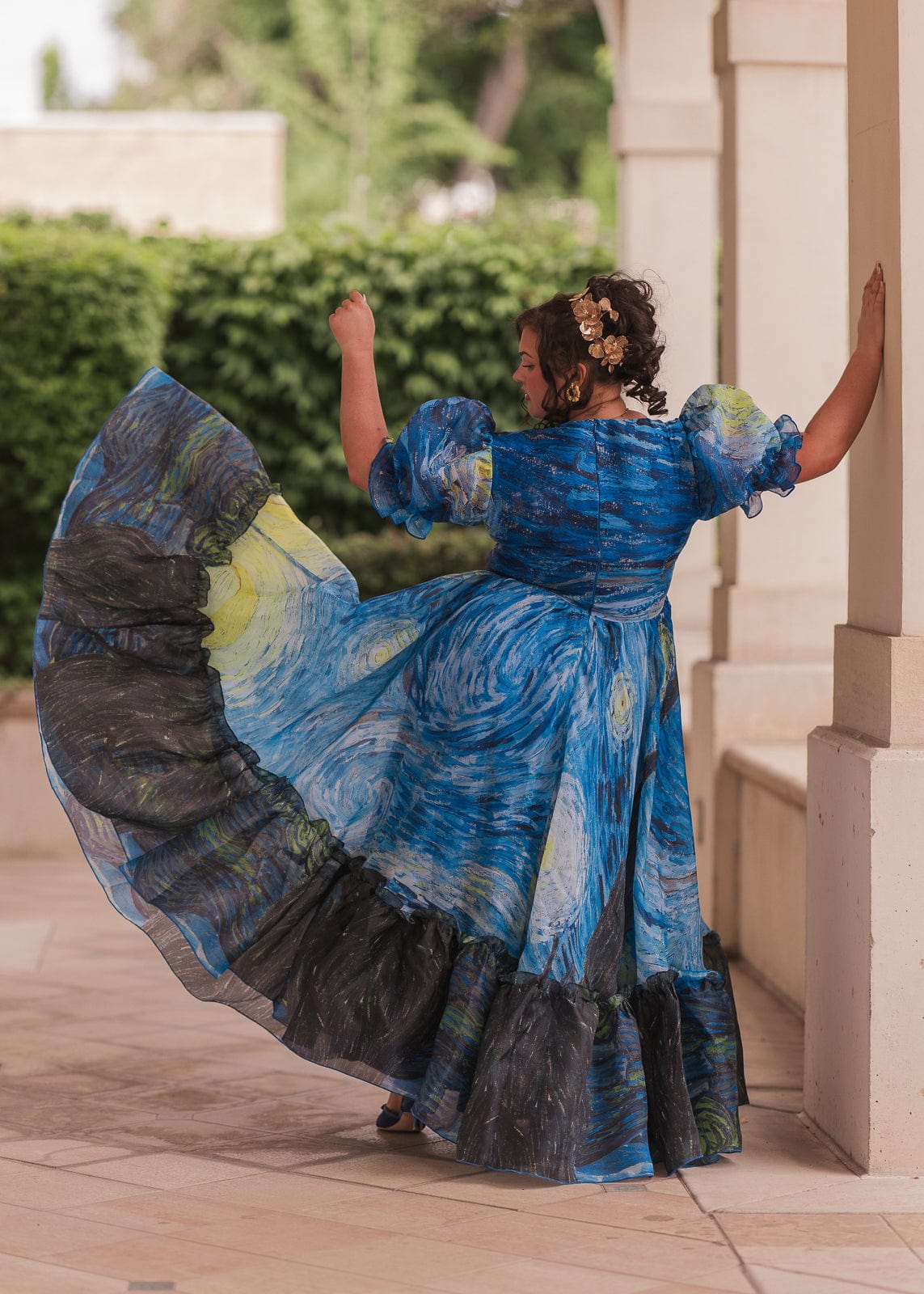 chic size inclusive model wearing JessaKae Starry Night Dress