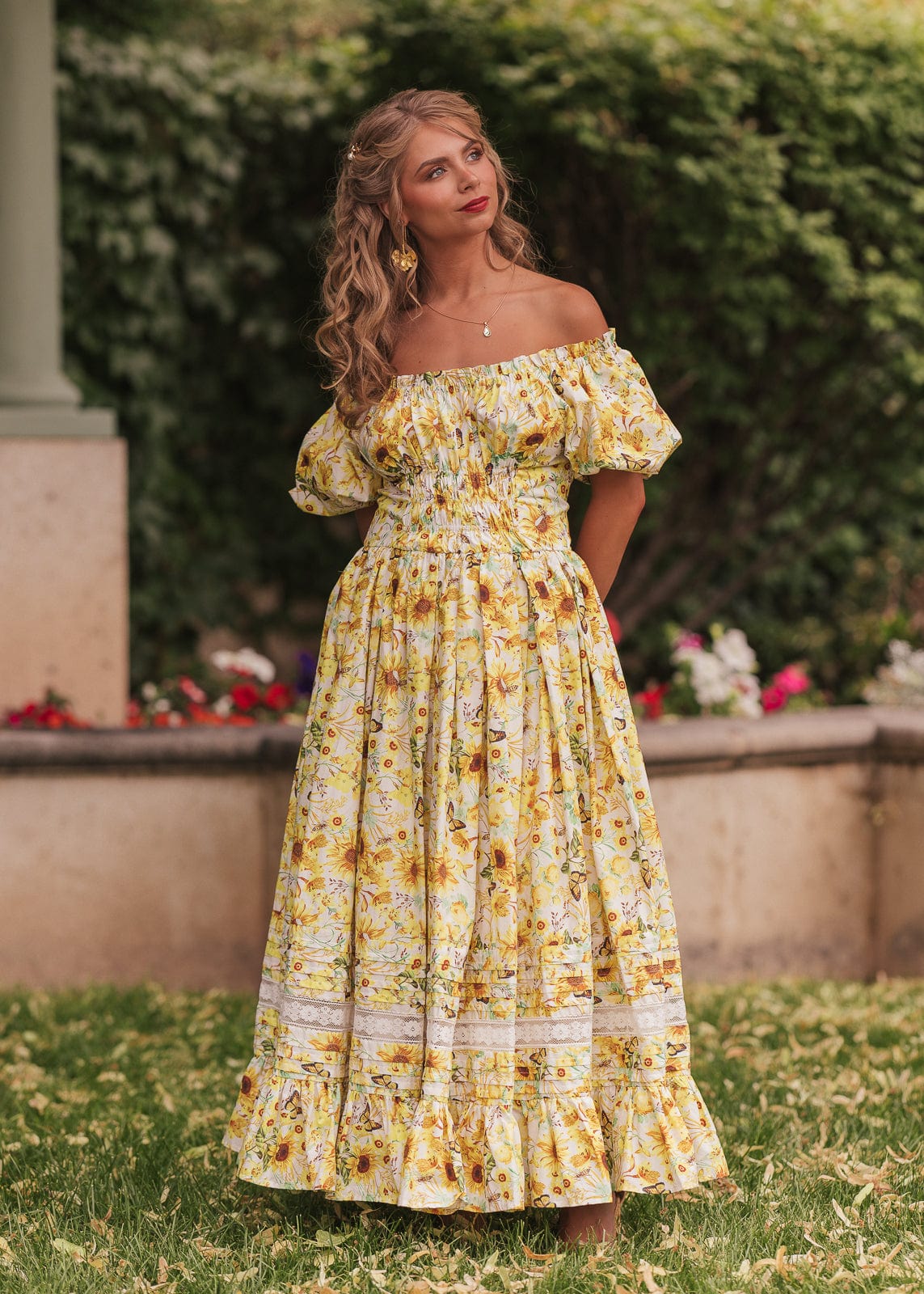 chic size inclusive model wearing JessaKae Sunflowers Dress