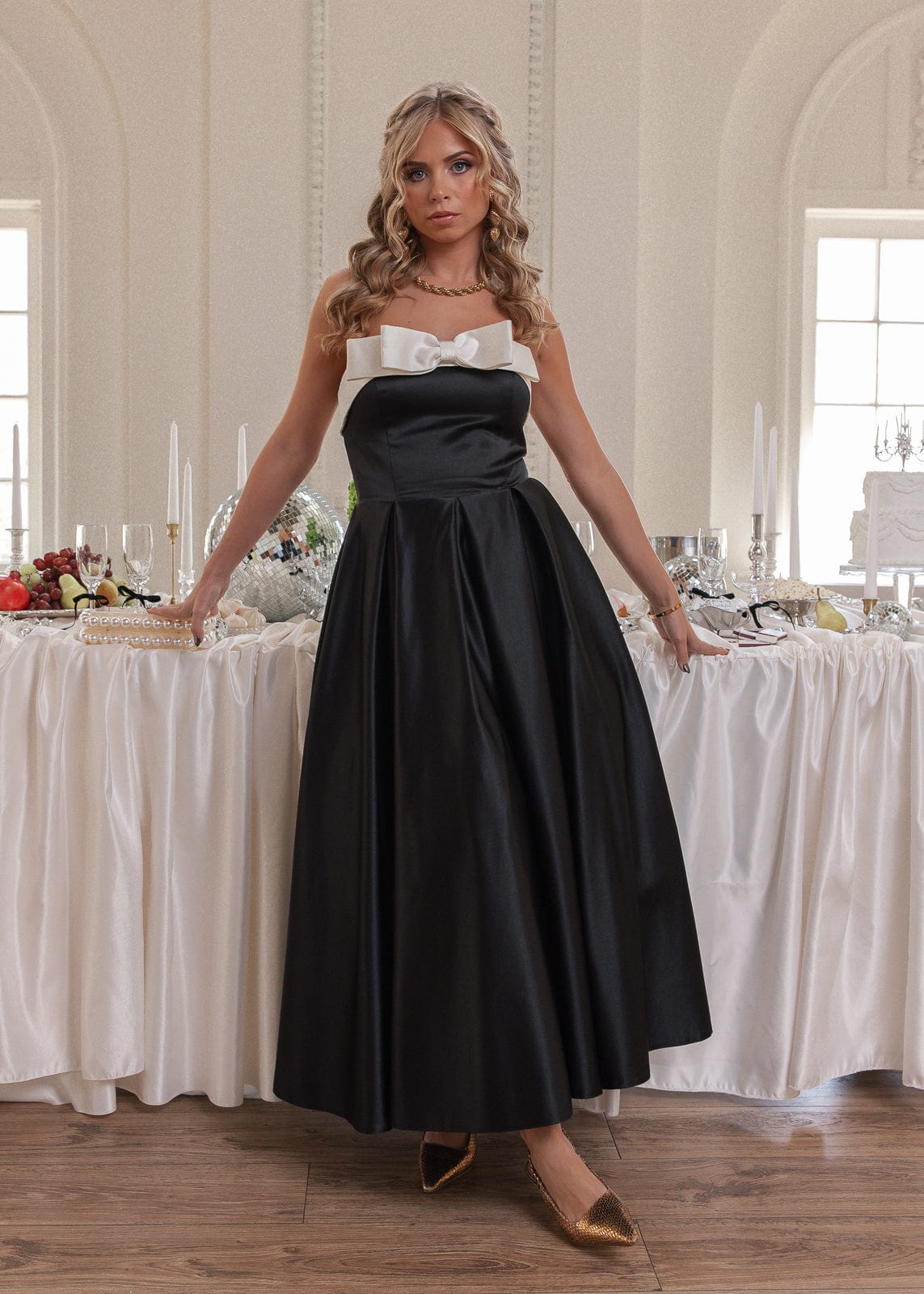 Sutton Satin Bow Strapless Dress - Black | Occasion Dress in Sizes XXS6X | JessaKae Sutton Satin Bow Strapless Dress - Black | Occasion Dress in Sizes XXS6X | JessaKae