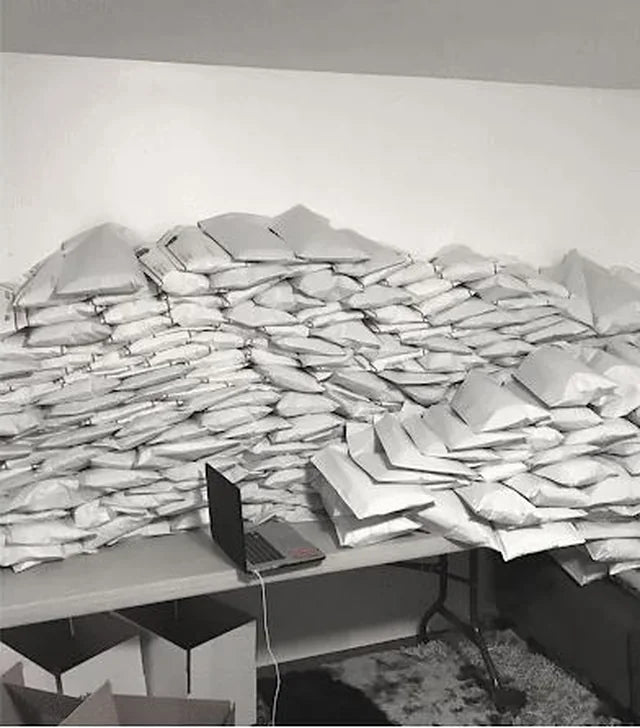 Stacks of folded stock ready to pack