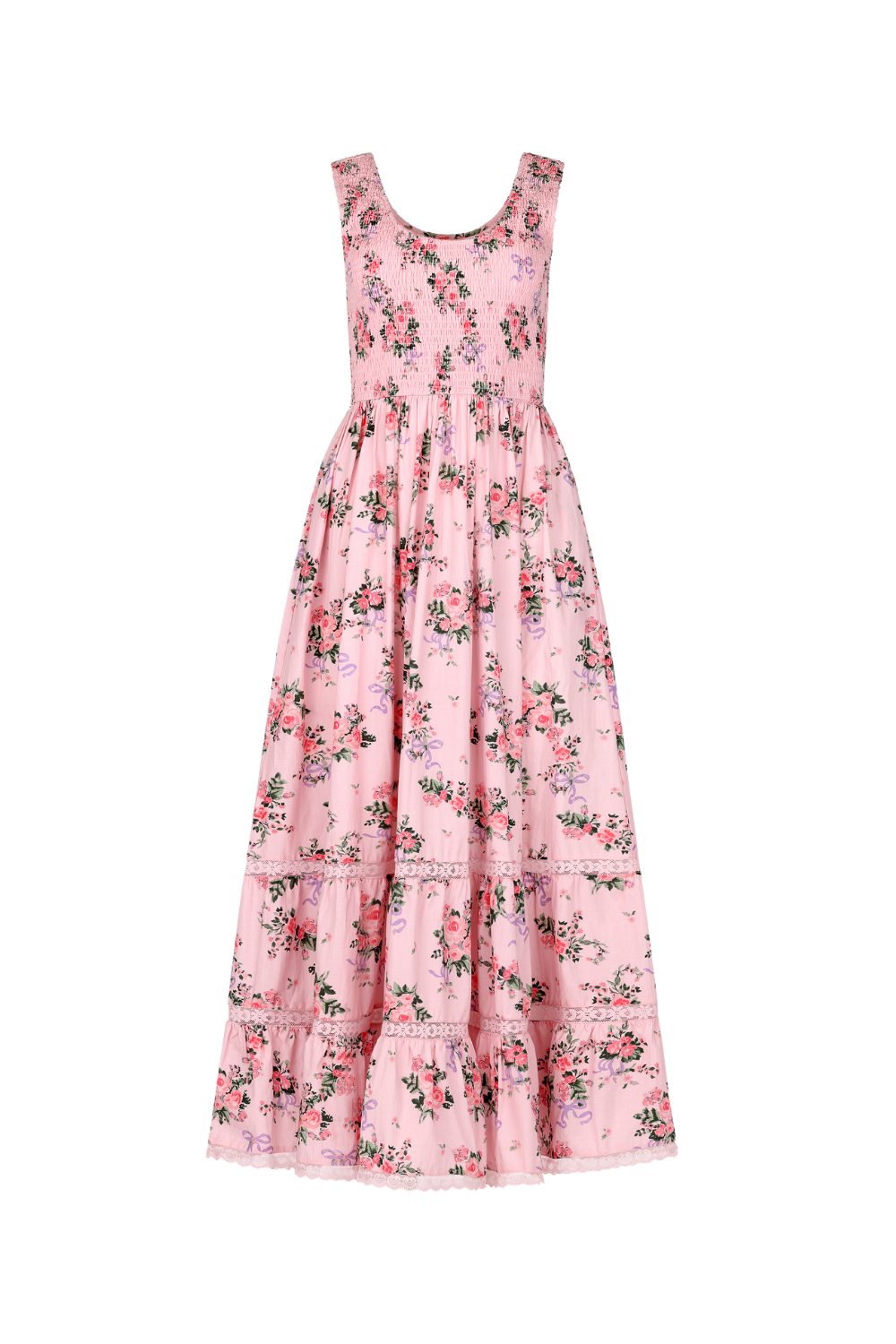 chic size inclusive model wearing JessaKae Juliette Floral Bow Maxi Dress - Pink