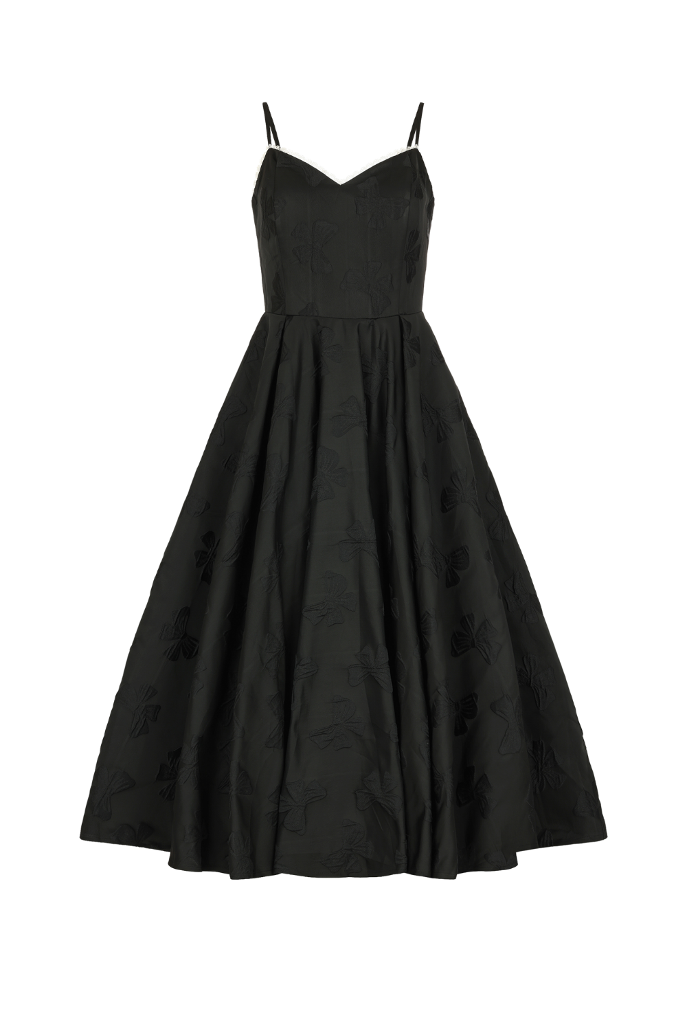 chic size inclusive model wearing JessaKae Kelly A-line Jacquard Midi Dress - Black