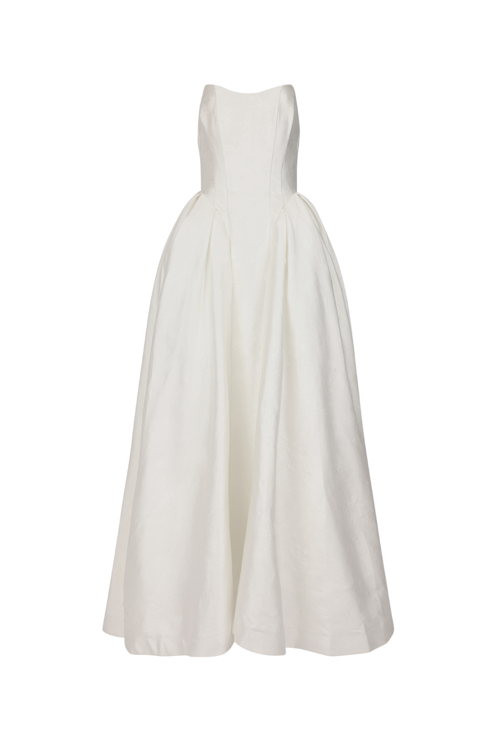 A white, sleeveless, knee-length dress with a fitted bodice and full skirt.