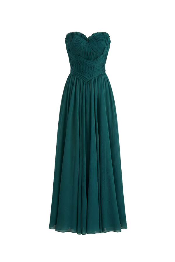 Alaria Dress in teal, ghost mannequin front view