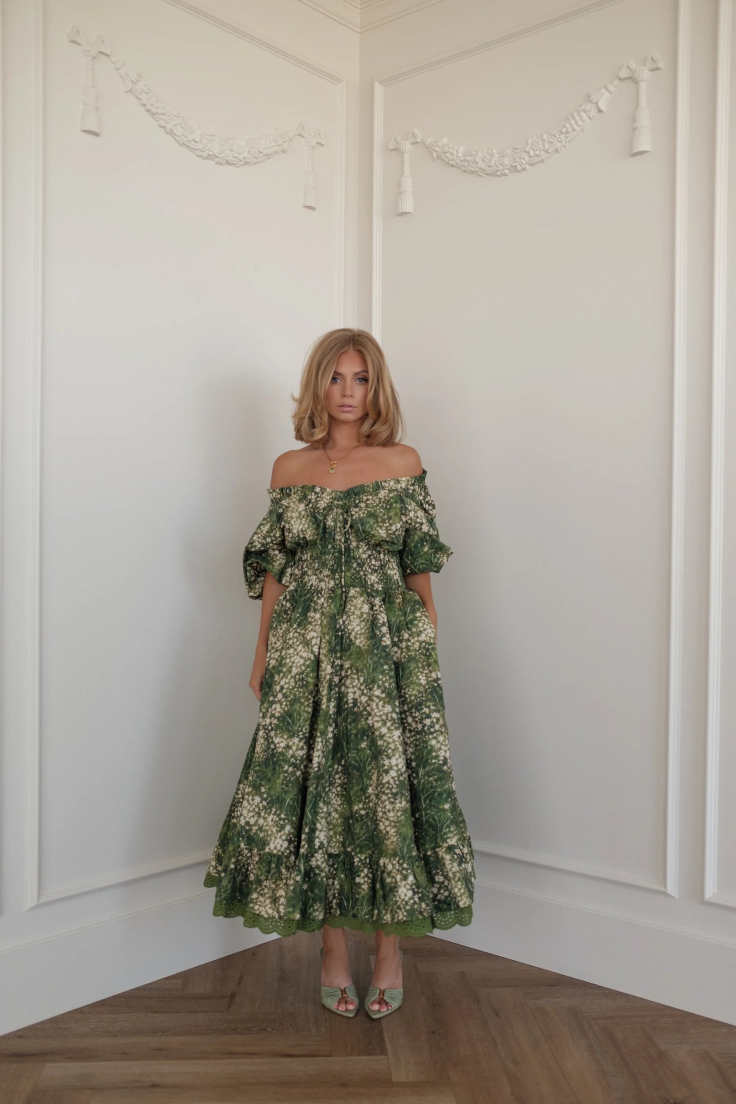 Jessa wearing the JessaKae Cerise Dress in green floral