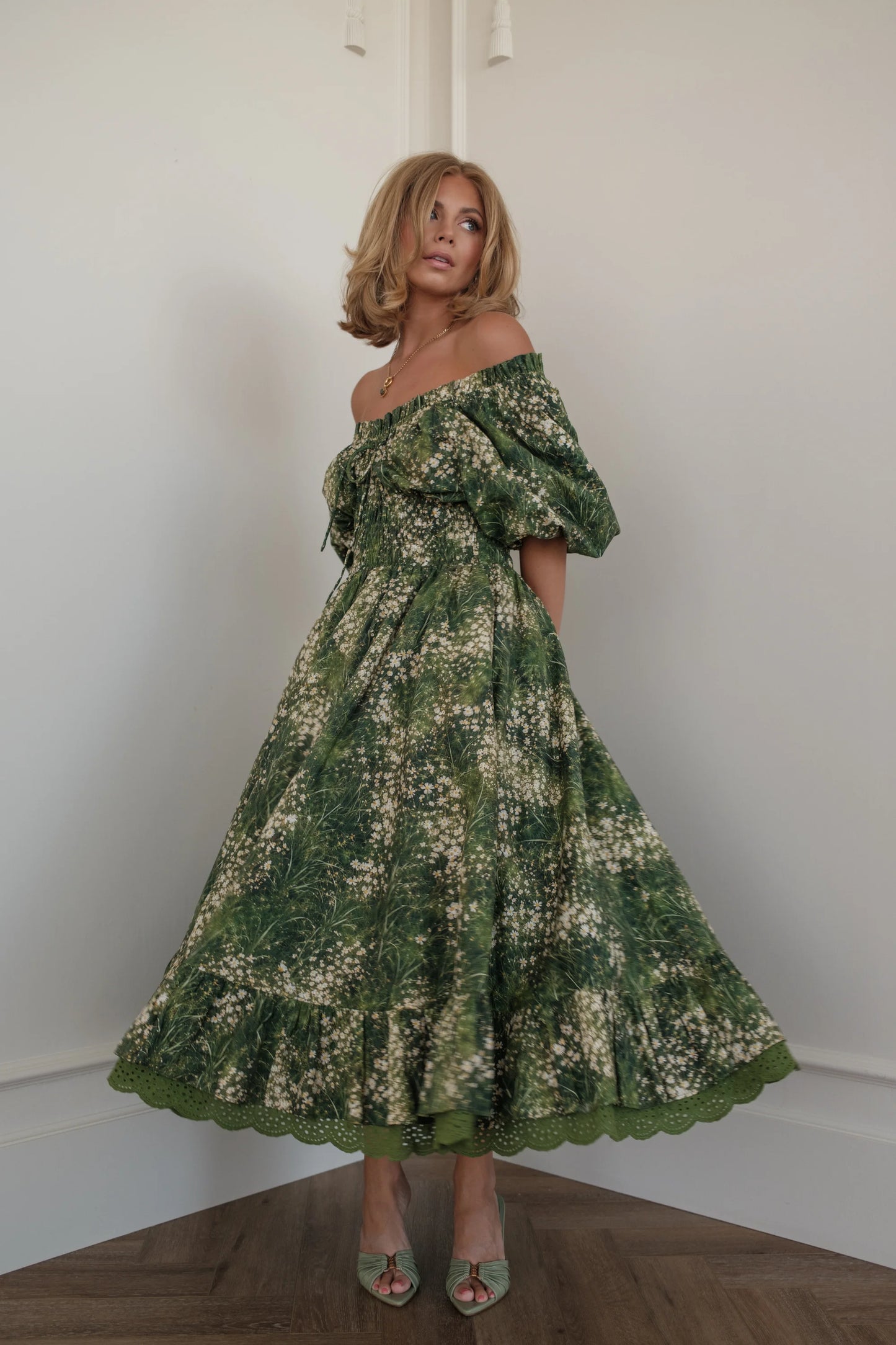 Jessa wearing the JessaKae Cerise Dress in green floral