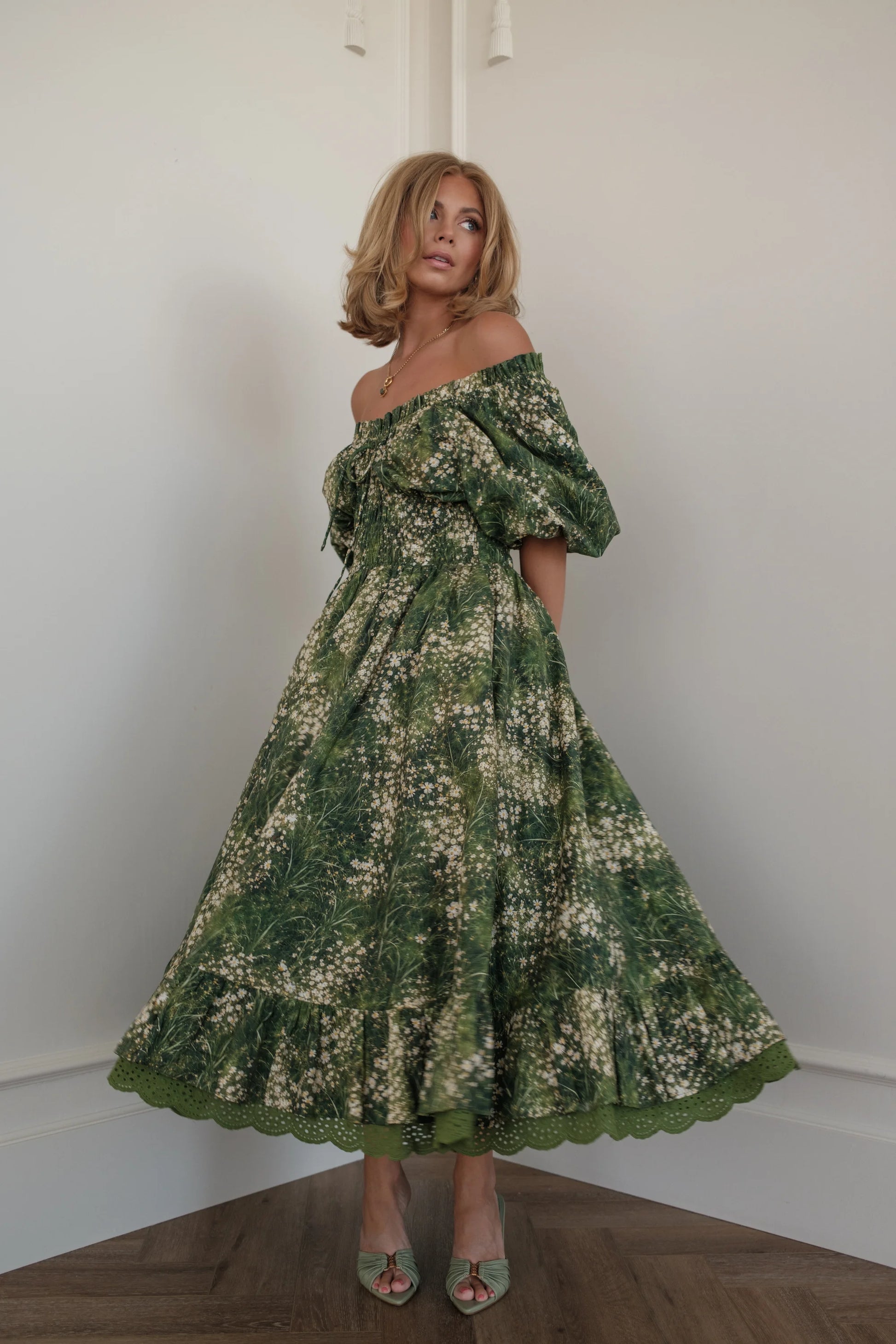 Jessa wearing the JessaKae Cerise Dress in green floral