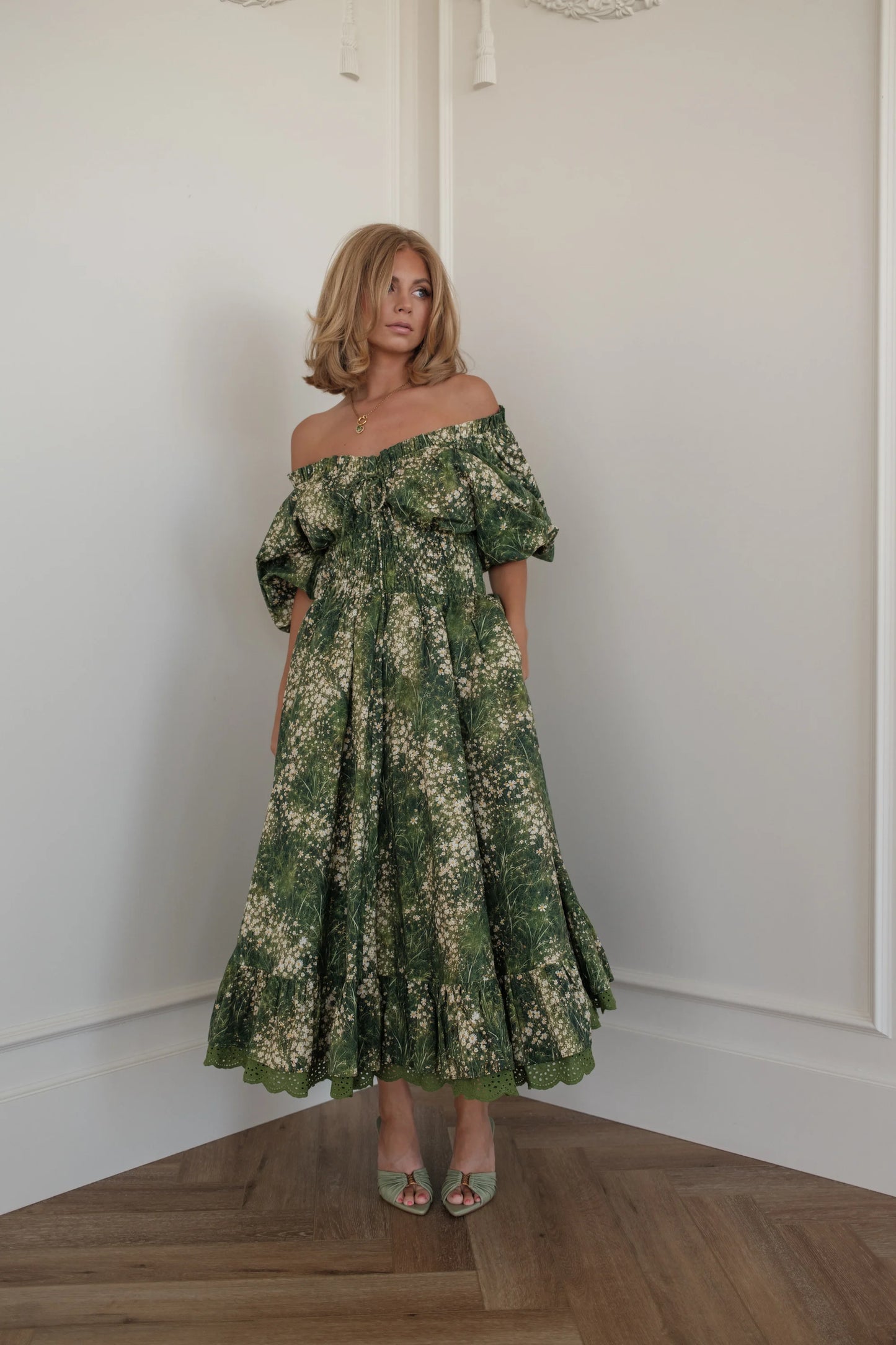Jessa wearing the JessaKae Cerise Dress in green floral
