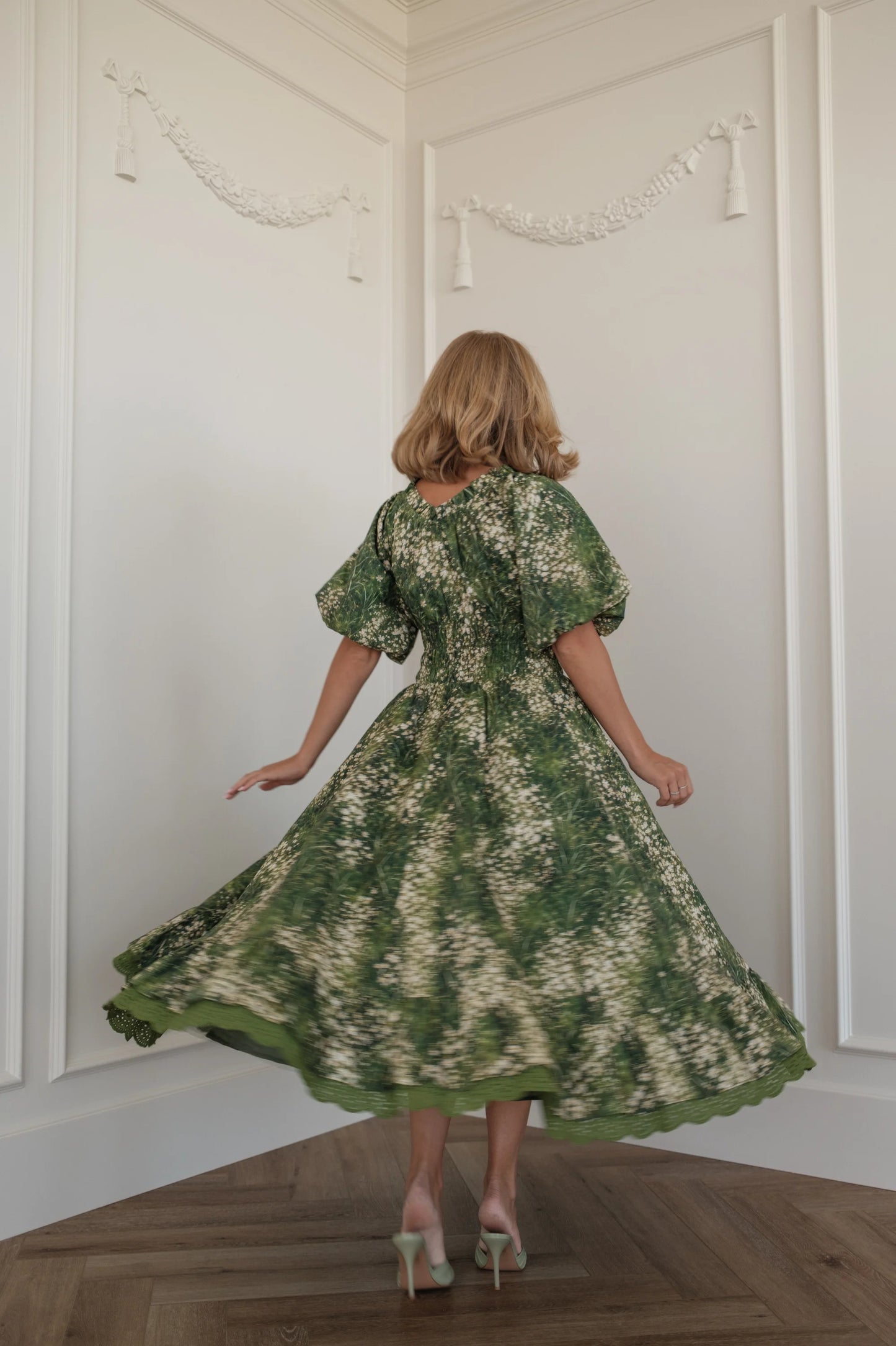 Jessa wearing the JessaKae Cerise Dress in green floral