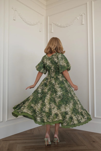 Jessa wearing the JessaKae Cerise Dress in green floral