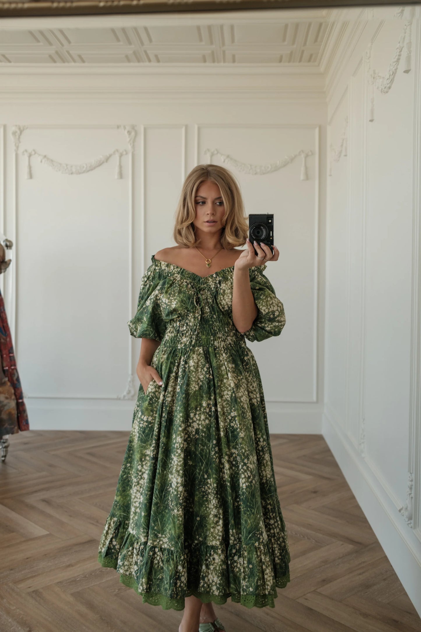 Jessa wearing the JessaKae Cerise Dress in green floral