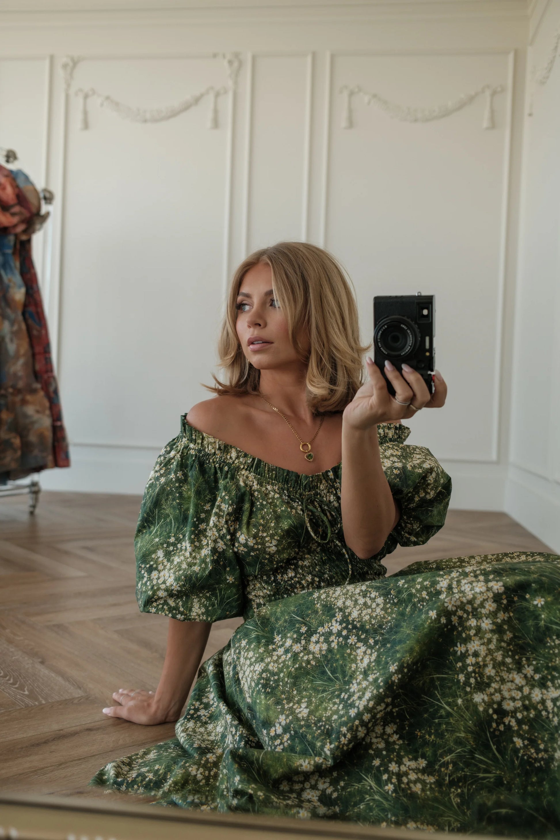 Jessa wearing the JessaKae Cerise Dress in green floral