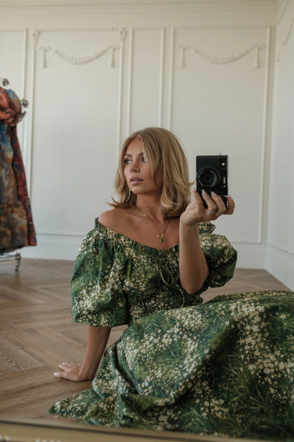 Jessa wearing the JessaKae Cerise Dress in green floral