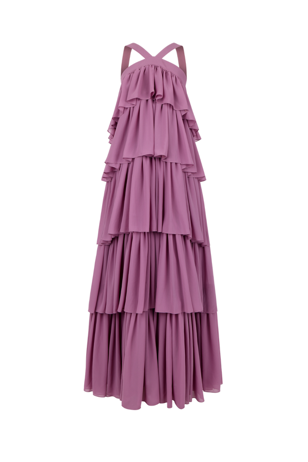 Cleo Dress in dusty mauve, ghost mannequin front view