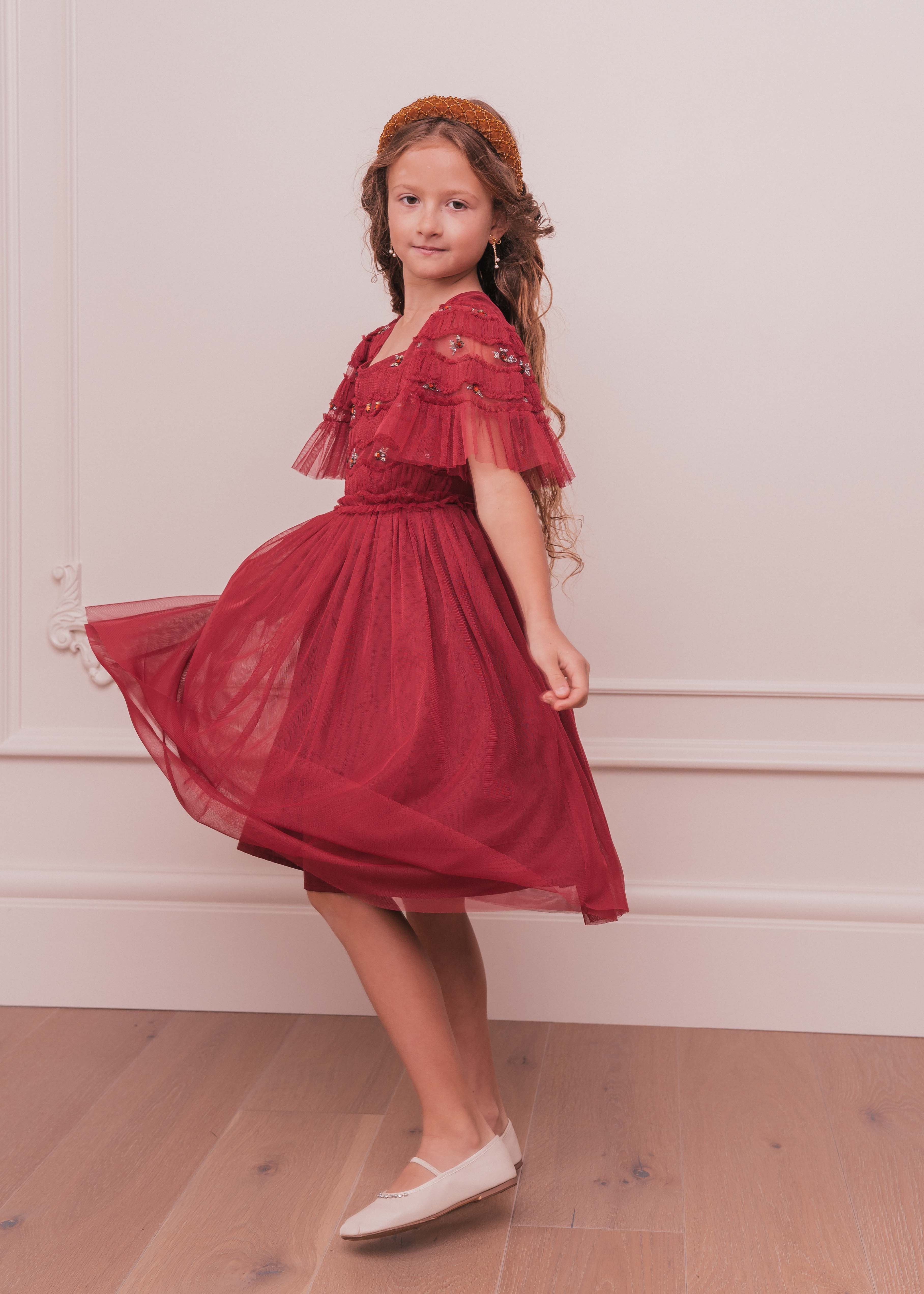 Adele Girls Dress - Burgundy