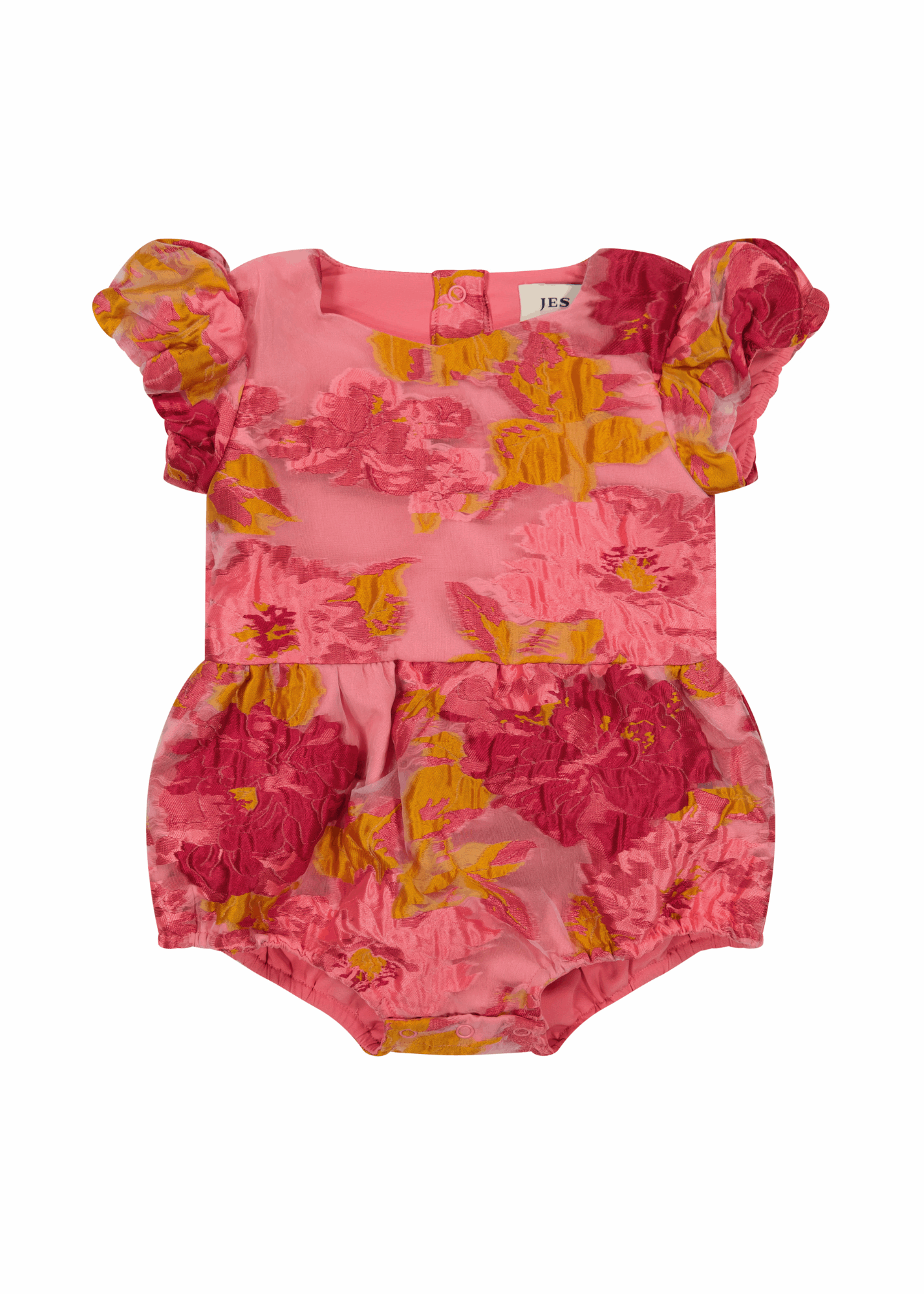 chic size inclusive model wearing JessaKae Amara Baby Romper_Pink / 0-3M Baby Romper Dress_Pink