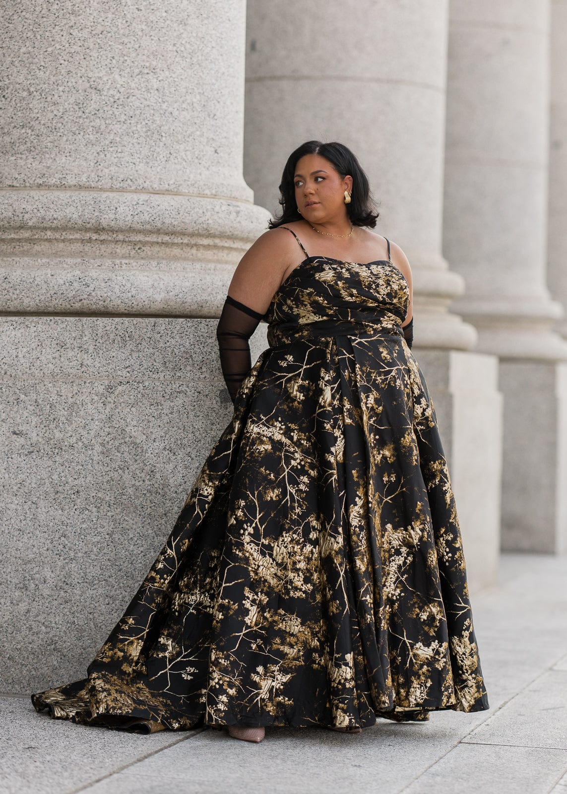 chic size inclusive model wearing JessaKae Arabella Dress