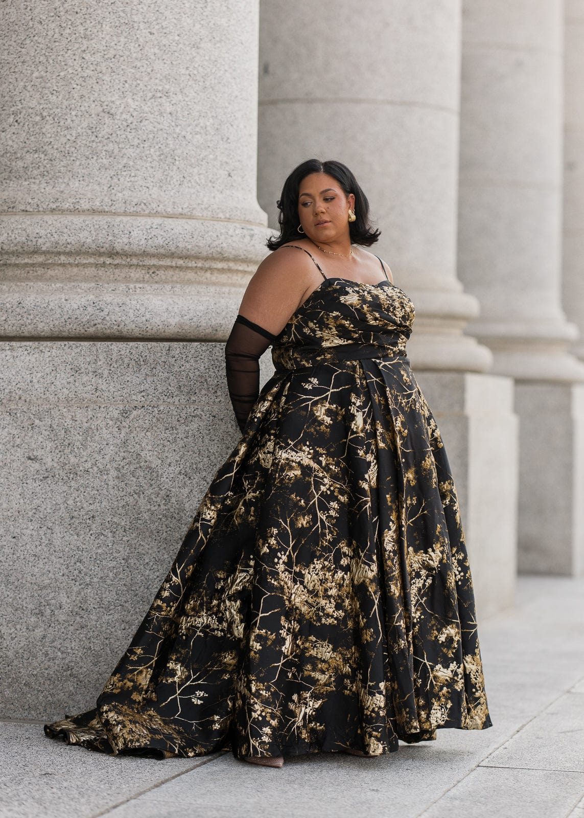 chic size inclusive model wearing JessaKae Arabella Dress