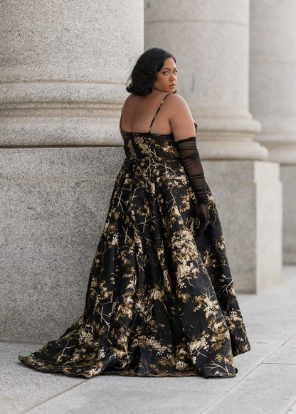 chic size inclusive model wearing JessaKae Arabella Dress