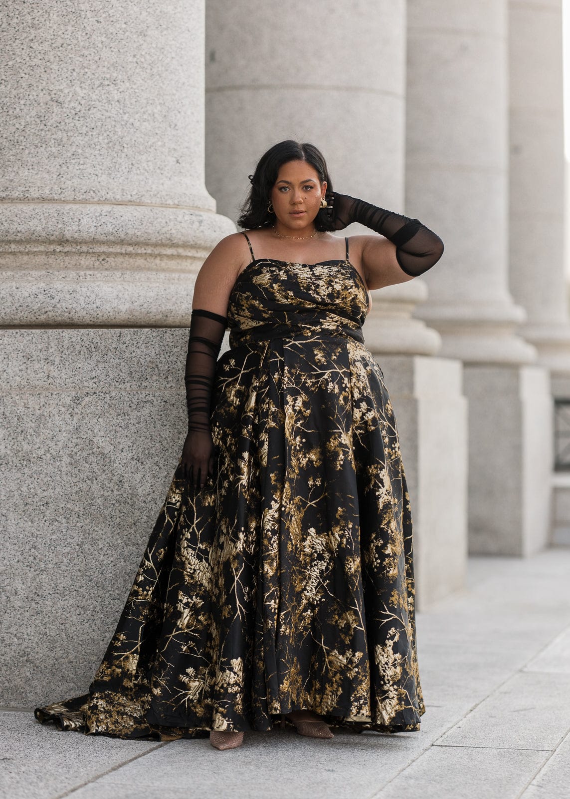 chic size inclusive model wearing JessaKae Arabella Dress