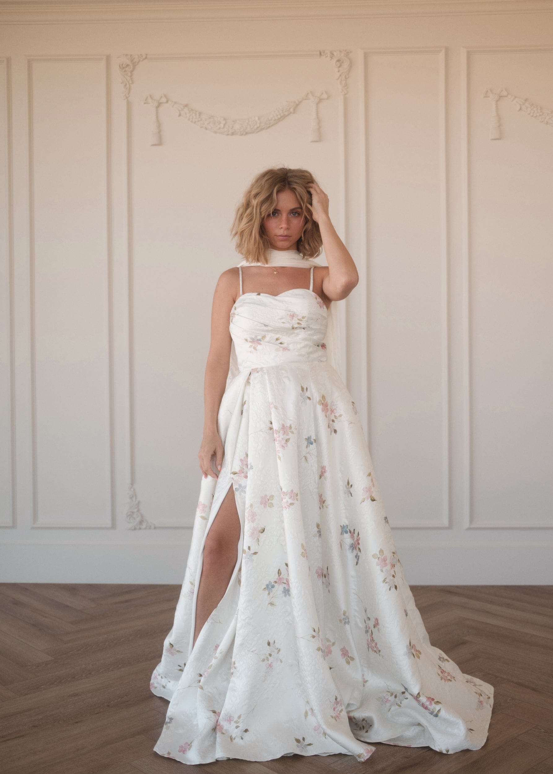 Arabella White Floral Jacquard Pleated Slit Maxi Dress | Occasion Dress in Sizes XXS6X | JessaKae Arabella White Floral Jacquard Pleated Slit Maxi Dress | Occasion Dress in Sizes XXS6X | JessaKae