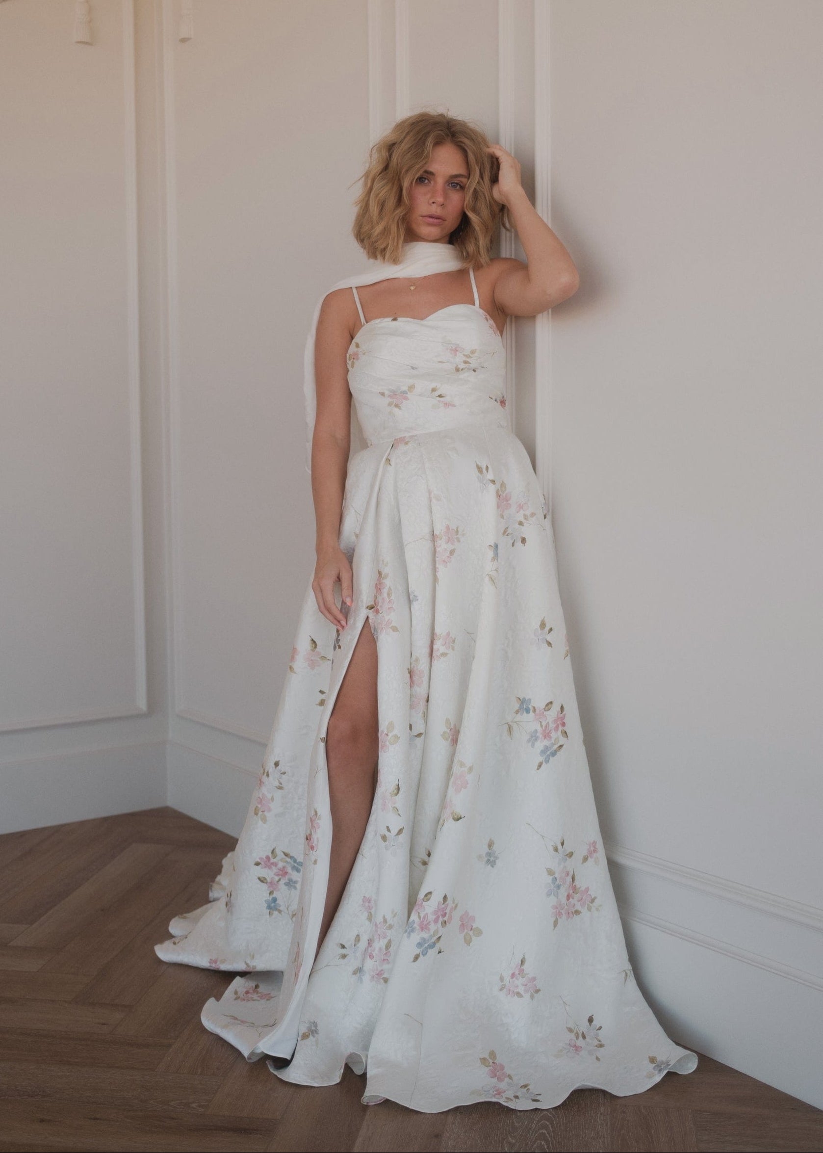 Arabella White Floral Jacquard Pleated Slit Maxi Dress | Occasion Dress in Sizes XXS6X | JessaKae Arabella White Floral Jacquard Pleated Slit Maxi Dress | Occasion Dress in Sizes XXS6X | JessaKae