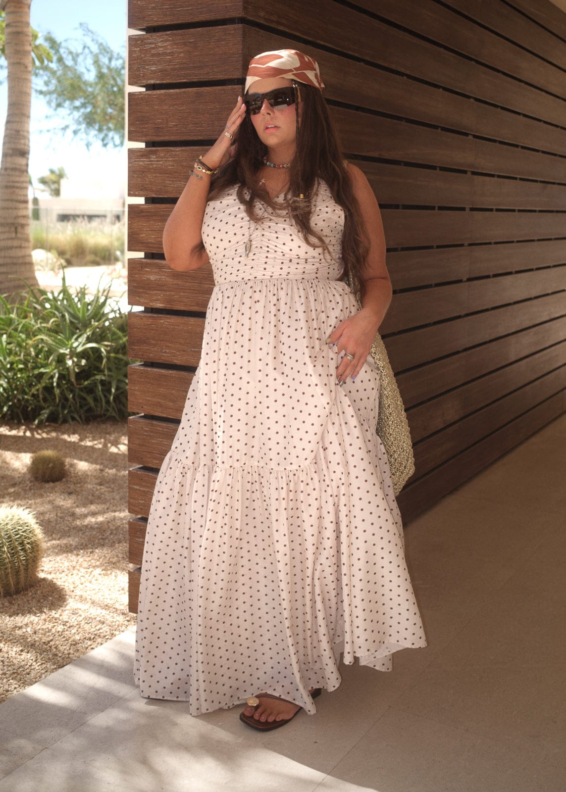 chic size inclusive model wearing JessaKae Bali Dress