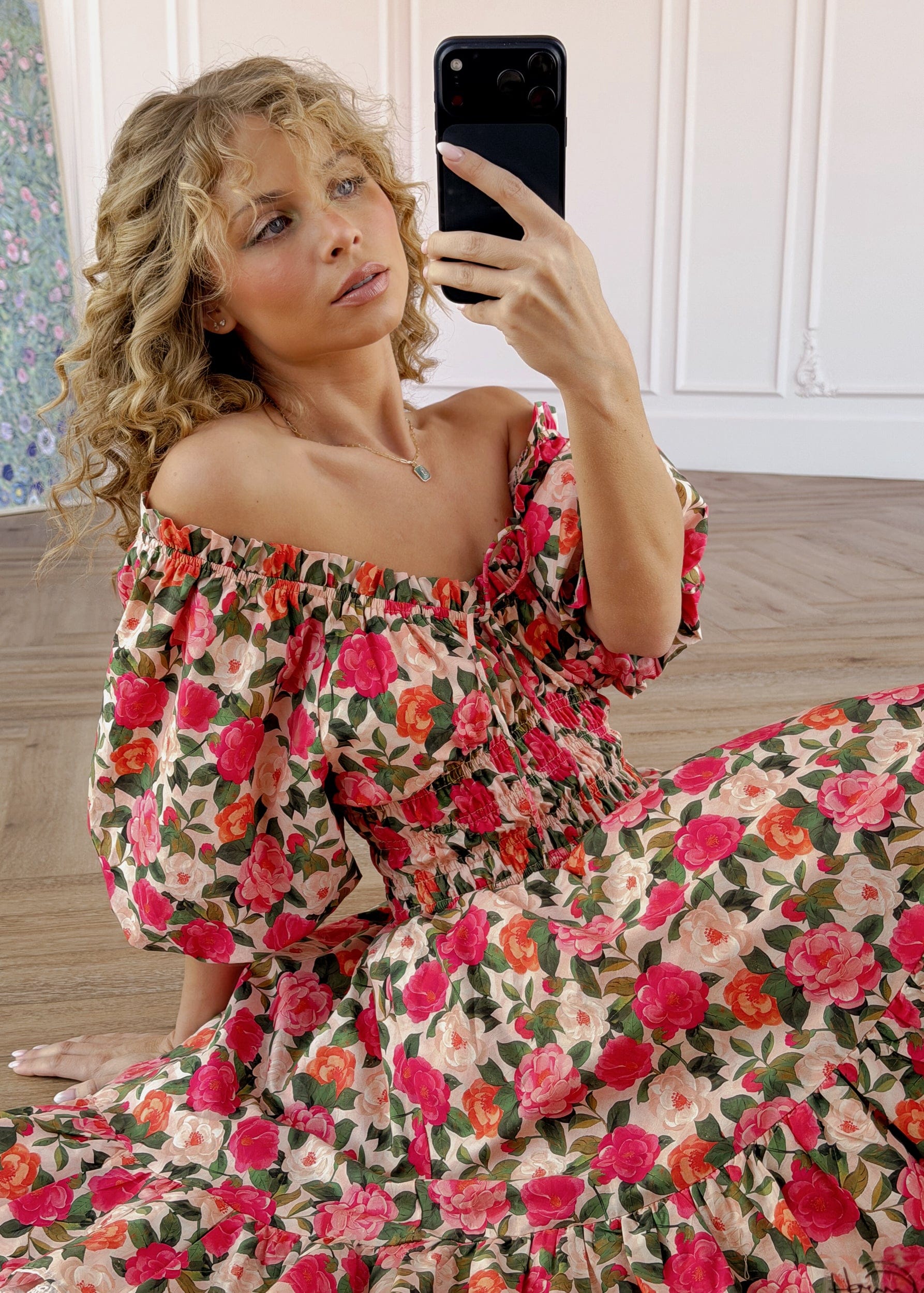 chic size inclusive model wearing JessaKae Cerise Dress