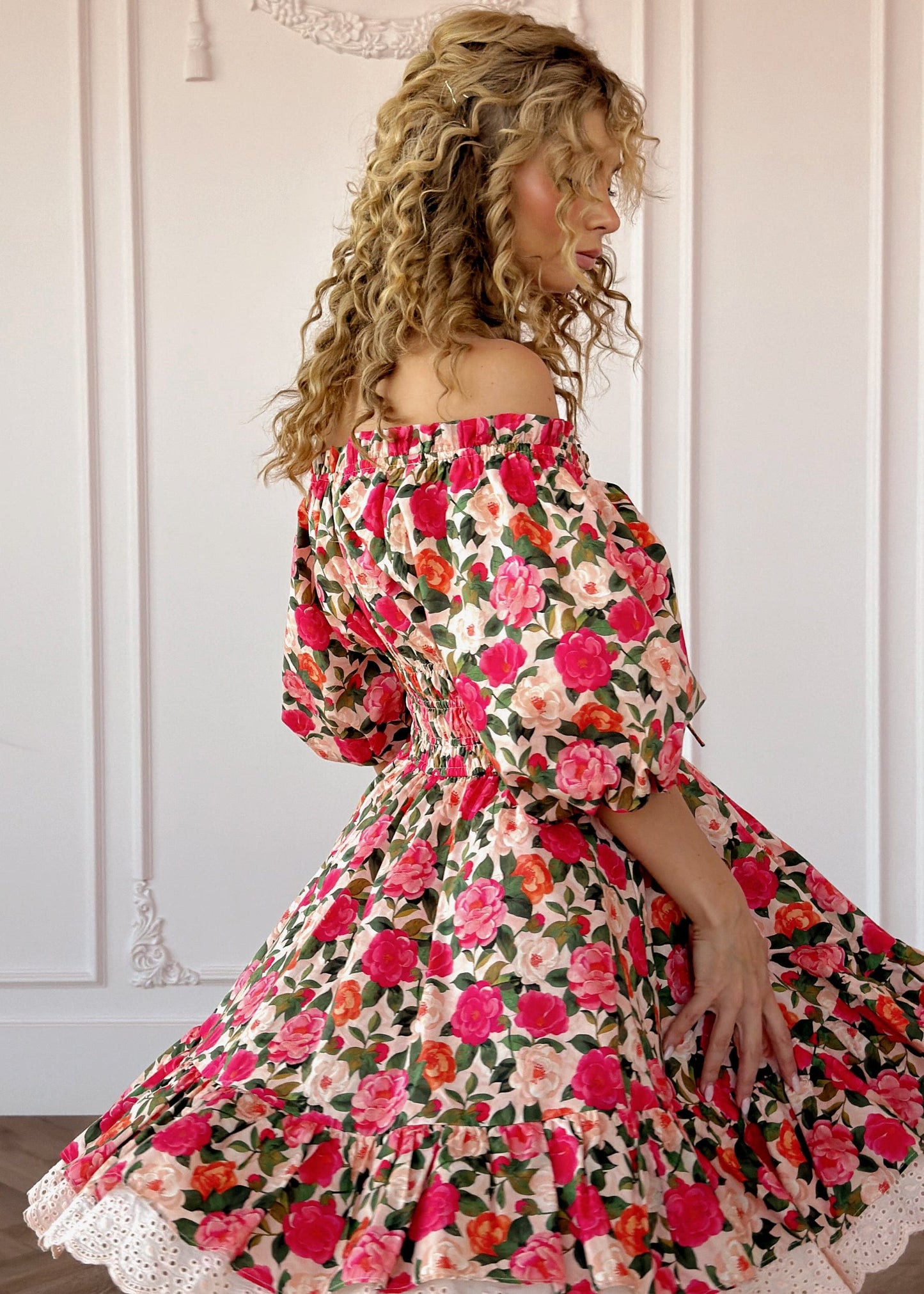 chic size inclusive model wearing JessaKae Cerise Dress