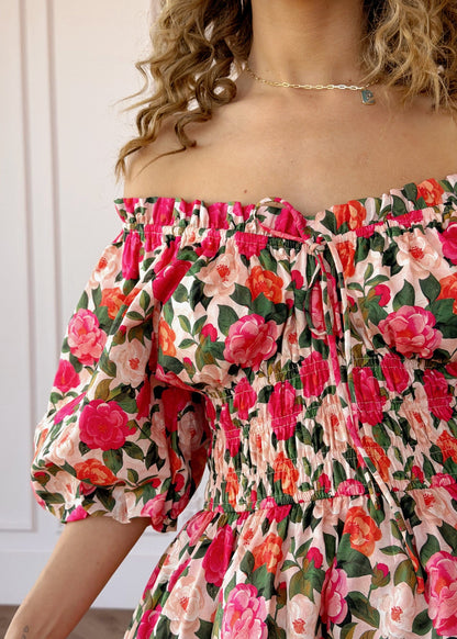 chic size inclusive model wearing JessaKae Cerise Dress