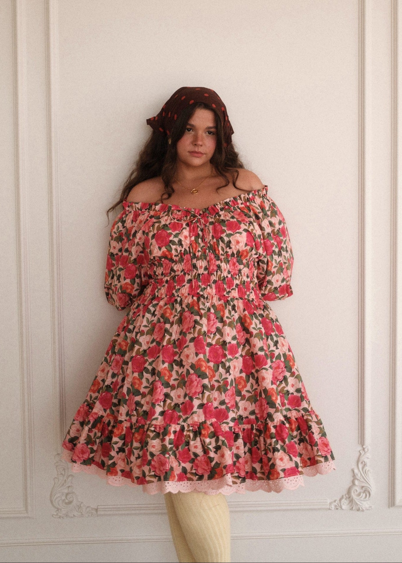 chic size inclusive model wearing JessaKae Cerise Dress