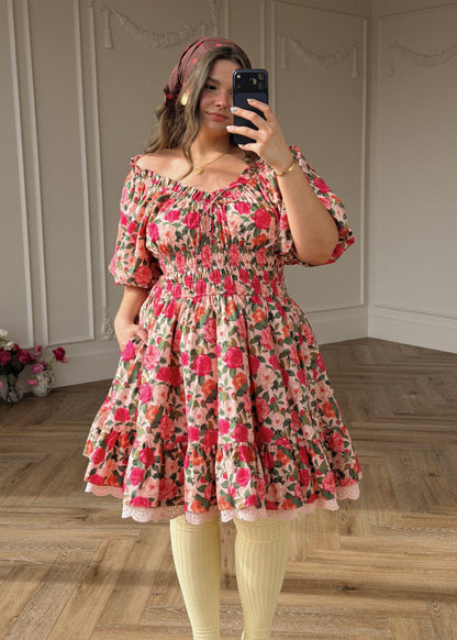 chic size inclusive model wearing JessaKae Cerise Dress