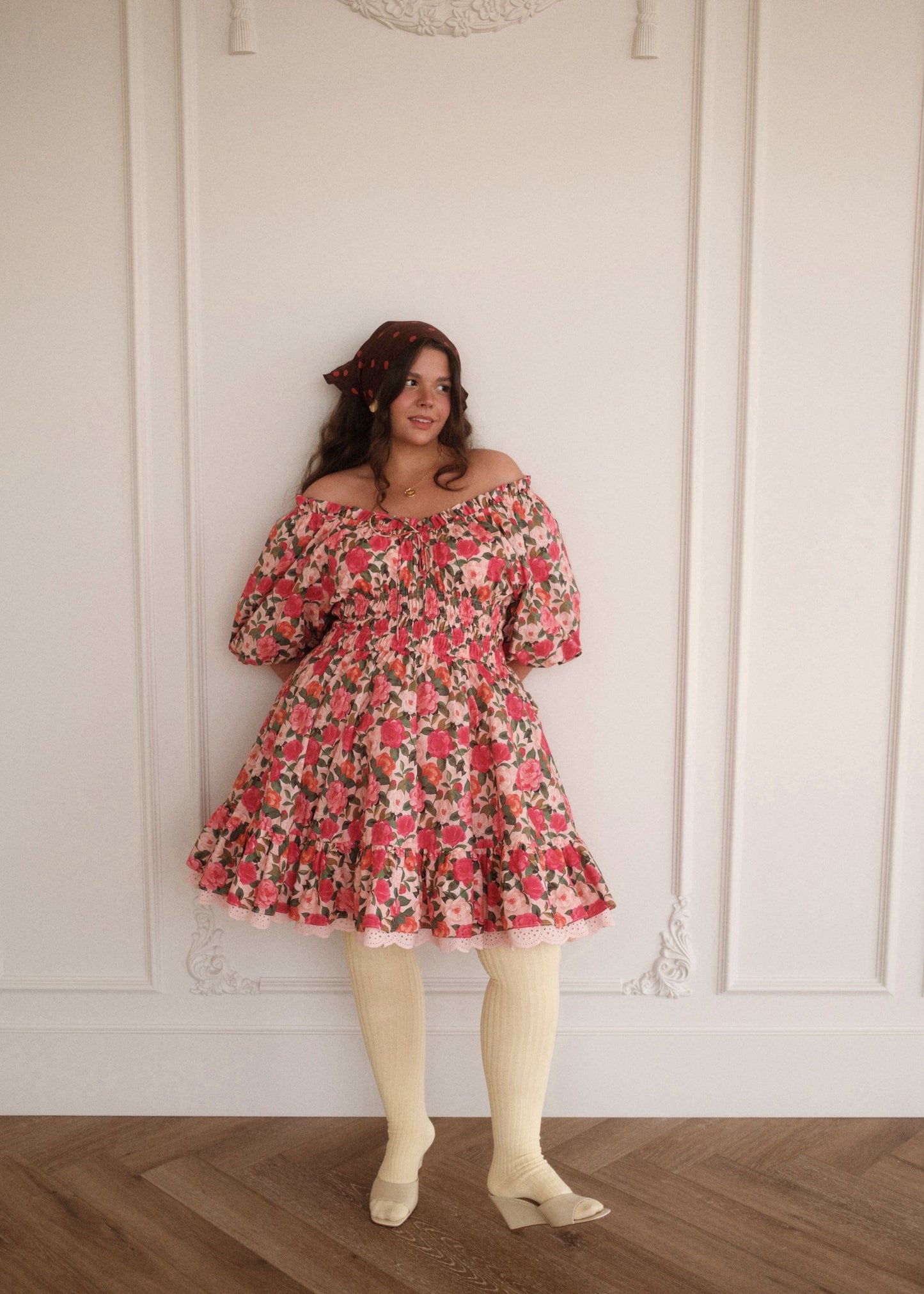 chic size inclusive model wearing JessaKae Cerise Dress