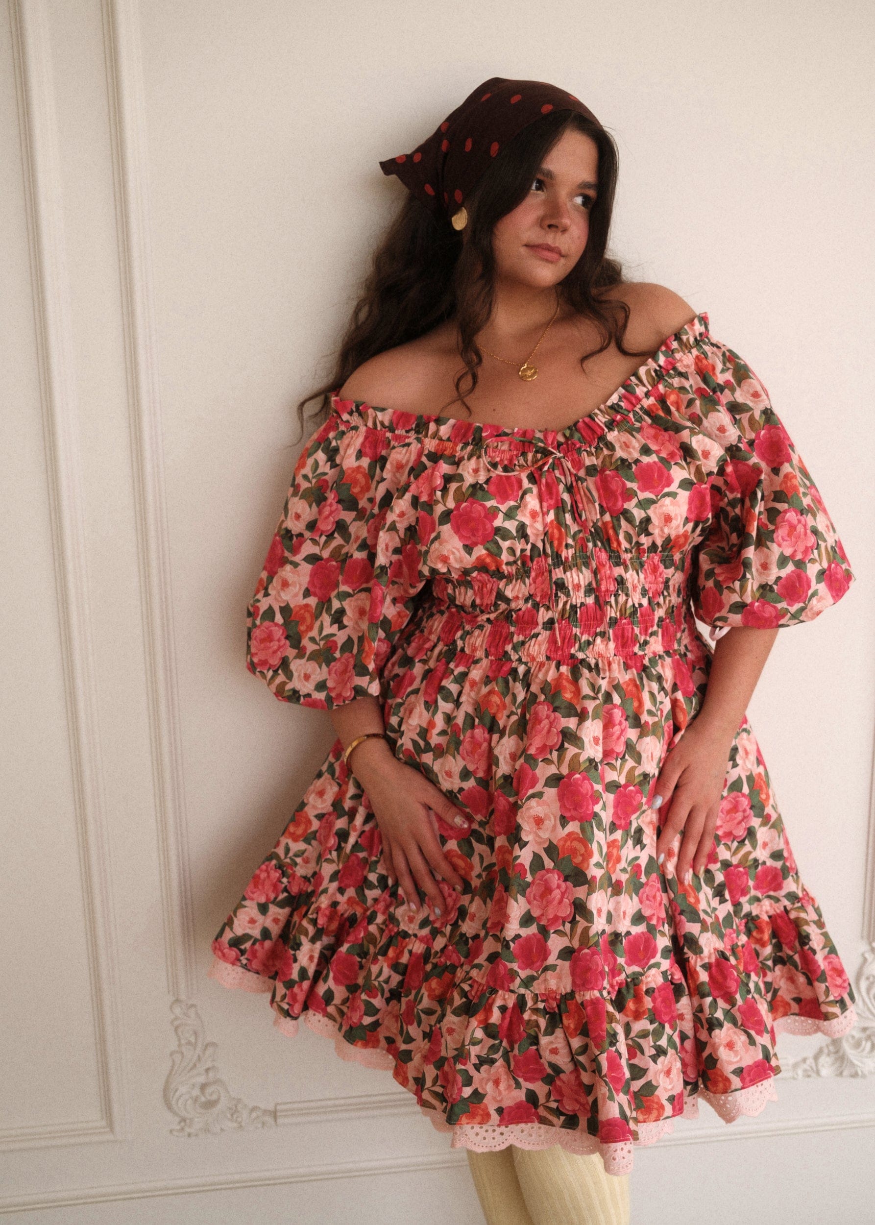 chic size inclusive model wearing JessaKae Cerise Dress